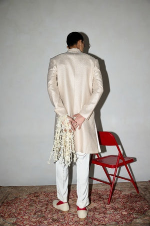 Neo Classic Achkan Set with Embroidered Stole