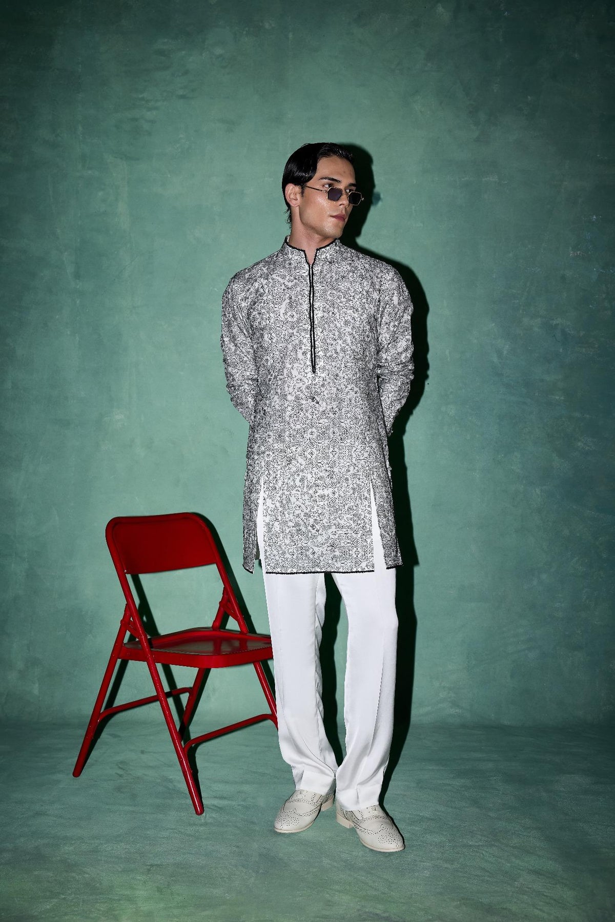 Kasuti Floral+Grid Panel Kurta