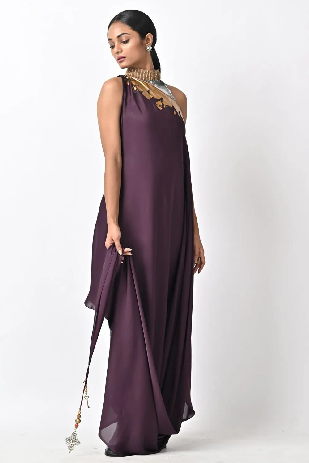Buy Blackberry Crepe Draped Tunic By Kiran Uttam Ghosh – Deval The Multi  Designer Store
