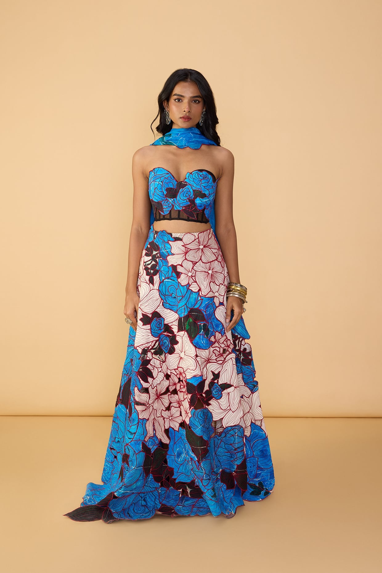 Starla Corset Blouse, Sachi Lehenga Skirt & Scallop Dupatta