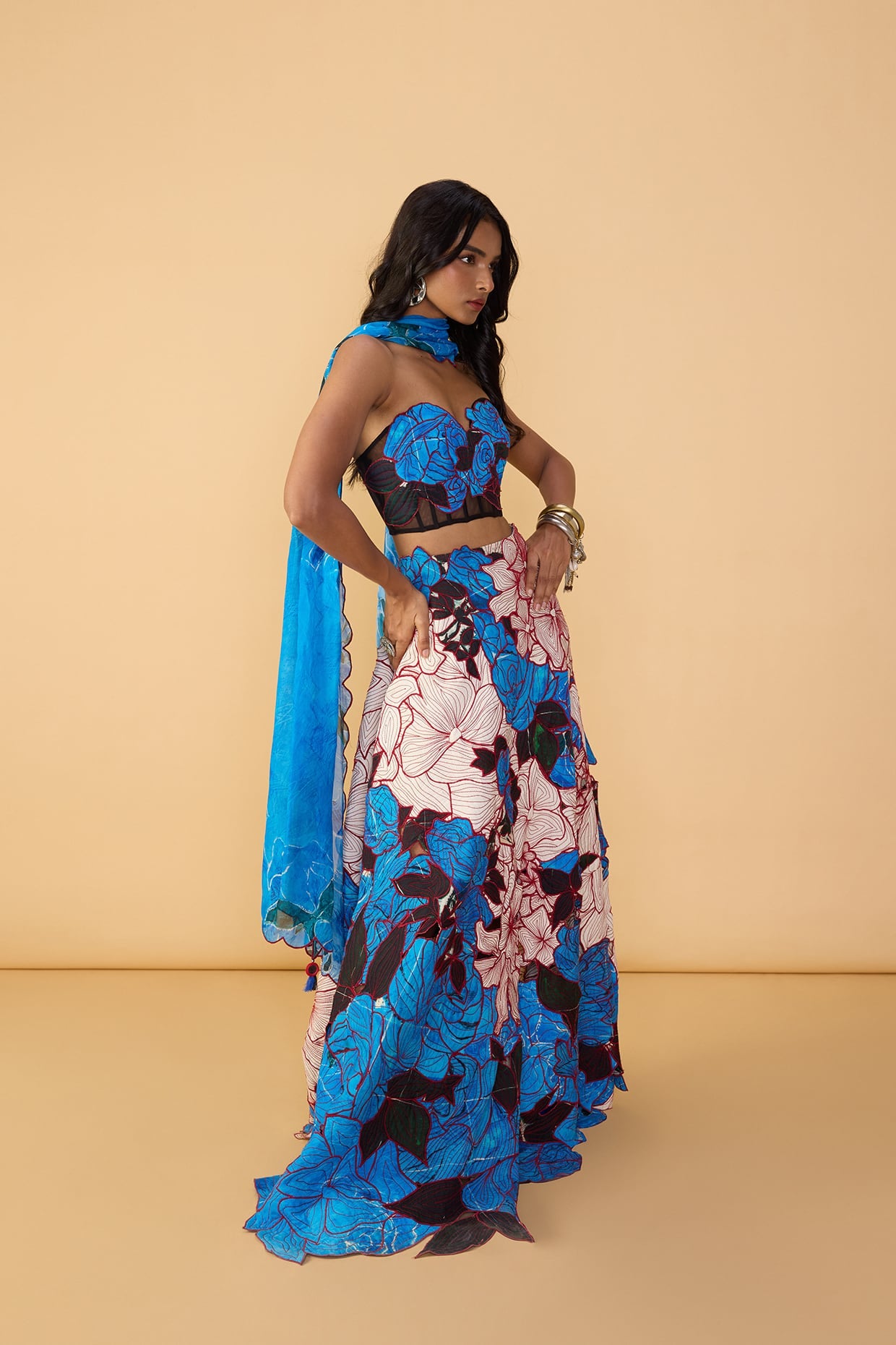 Starla Corset Blouse, Sachi Lehenga Skirt & Scallop Dupatta