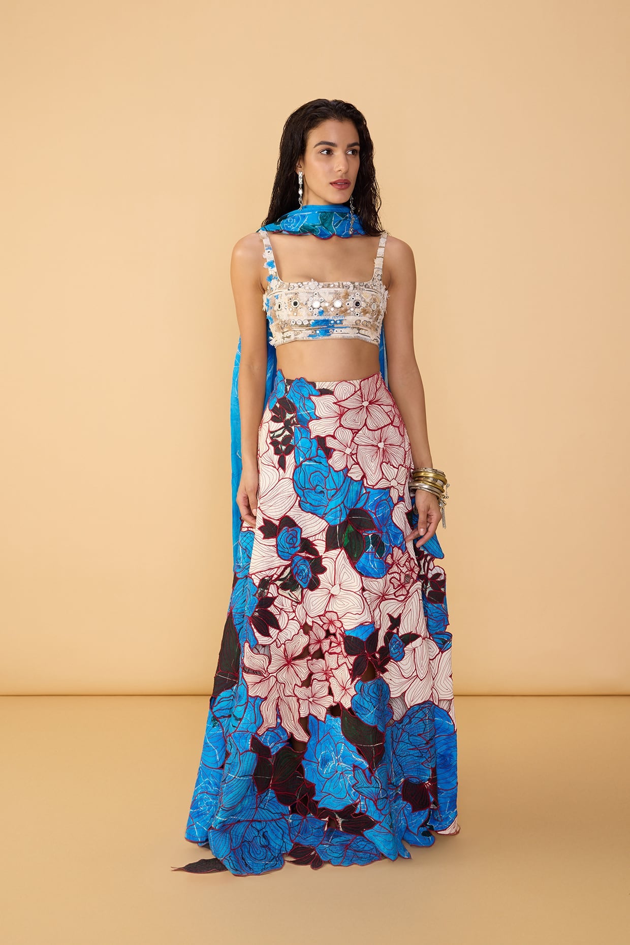 Malaika Bustier, Sachi Lehenga Skirt & Scallop Dupatta