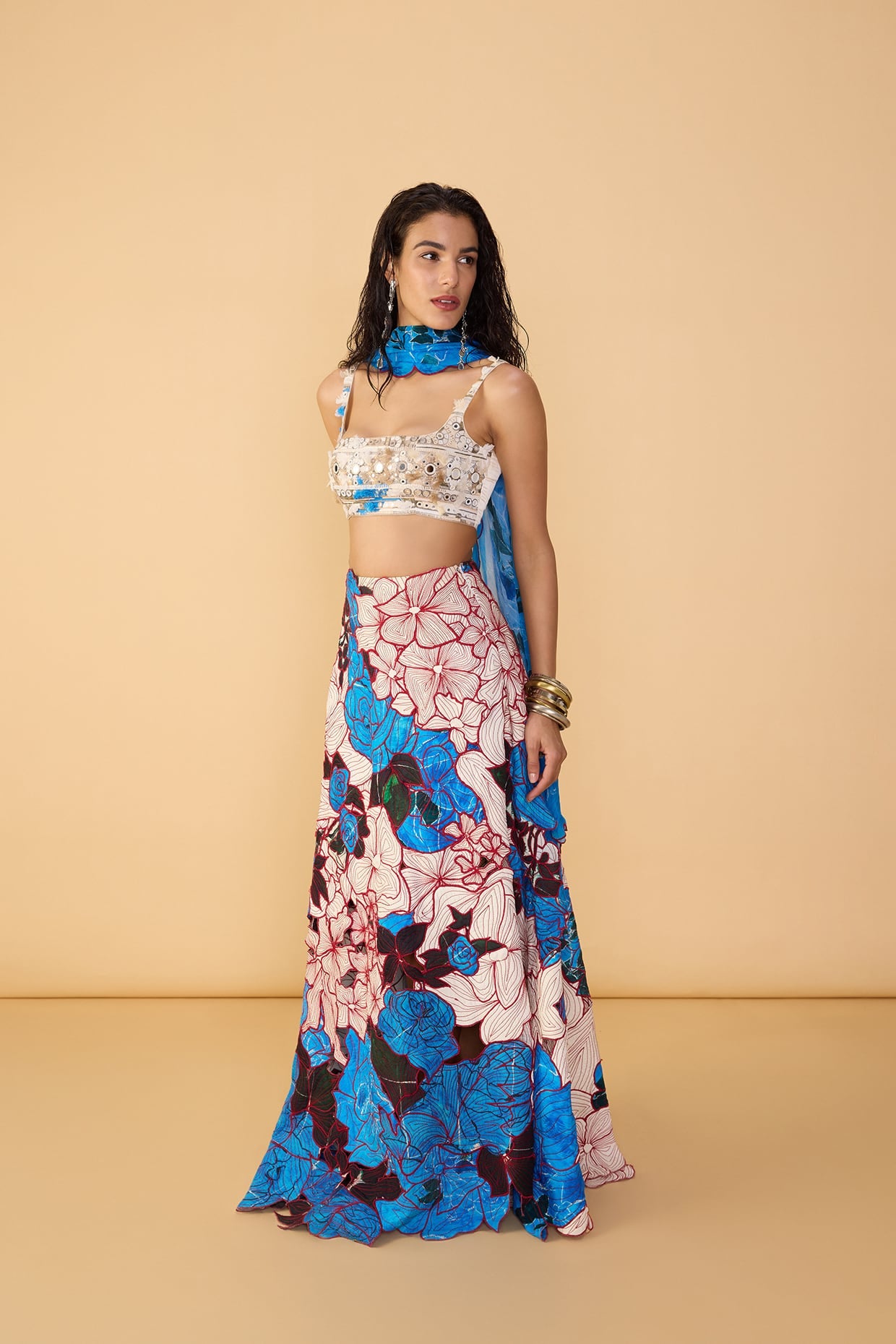 Malaika Bustier, Sachi Lehenga Skirt & Scallop Dupatta