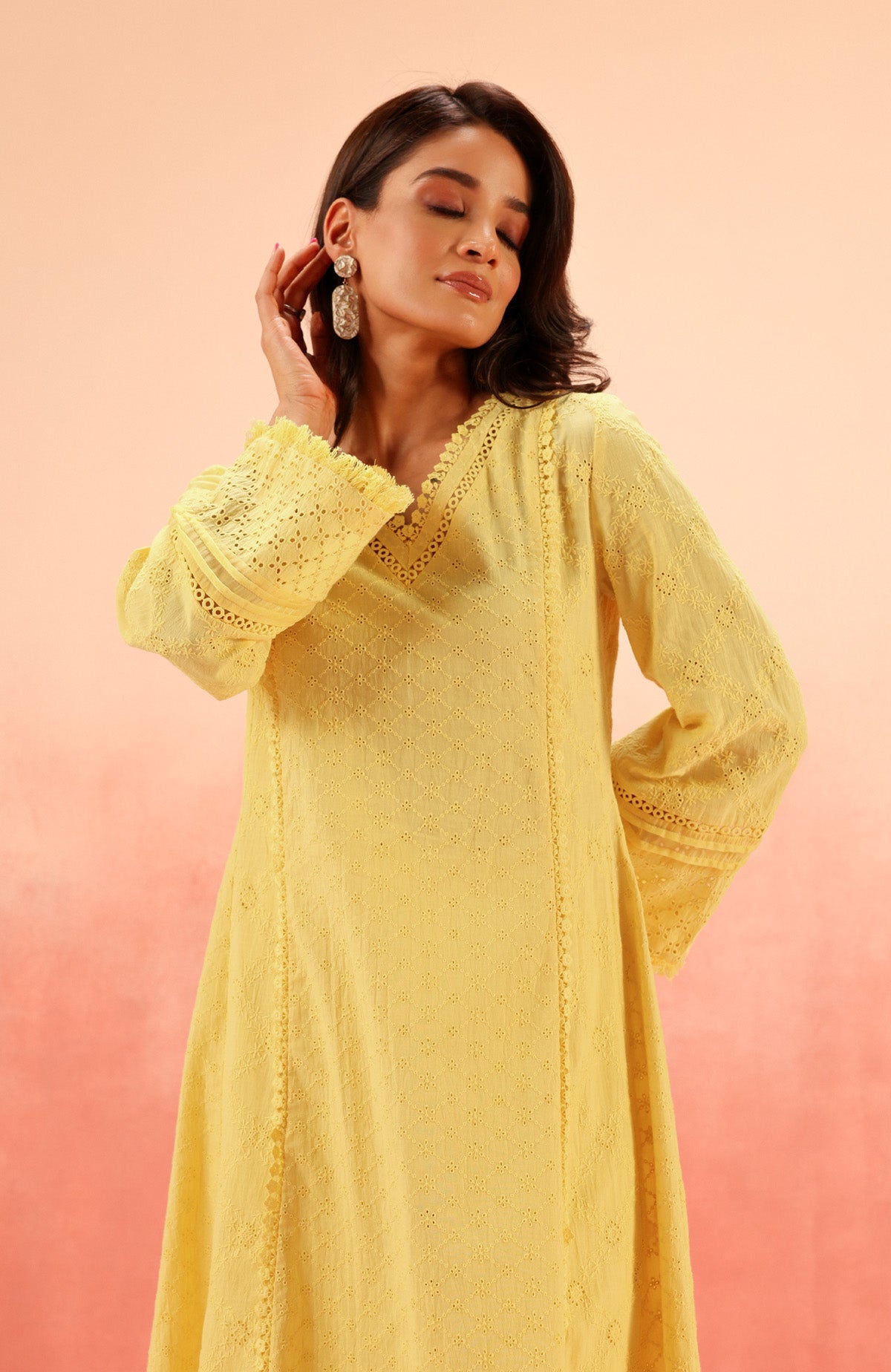 MIRA YELLOW SCHIFFLI KURTA SET