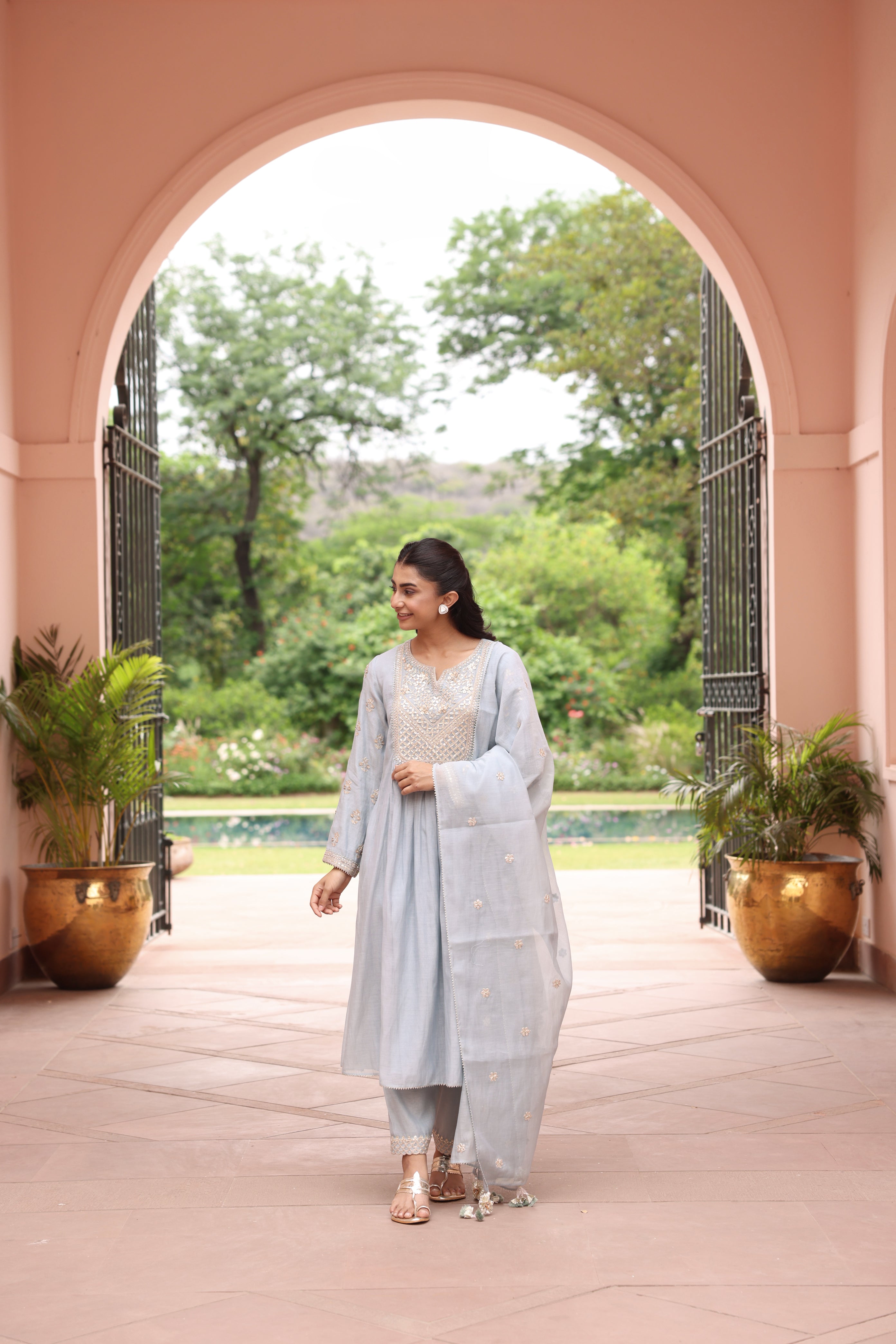 ICE BLUE VRINDA YOKE KURTA SET
