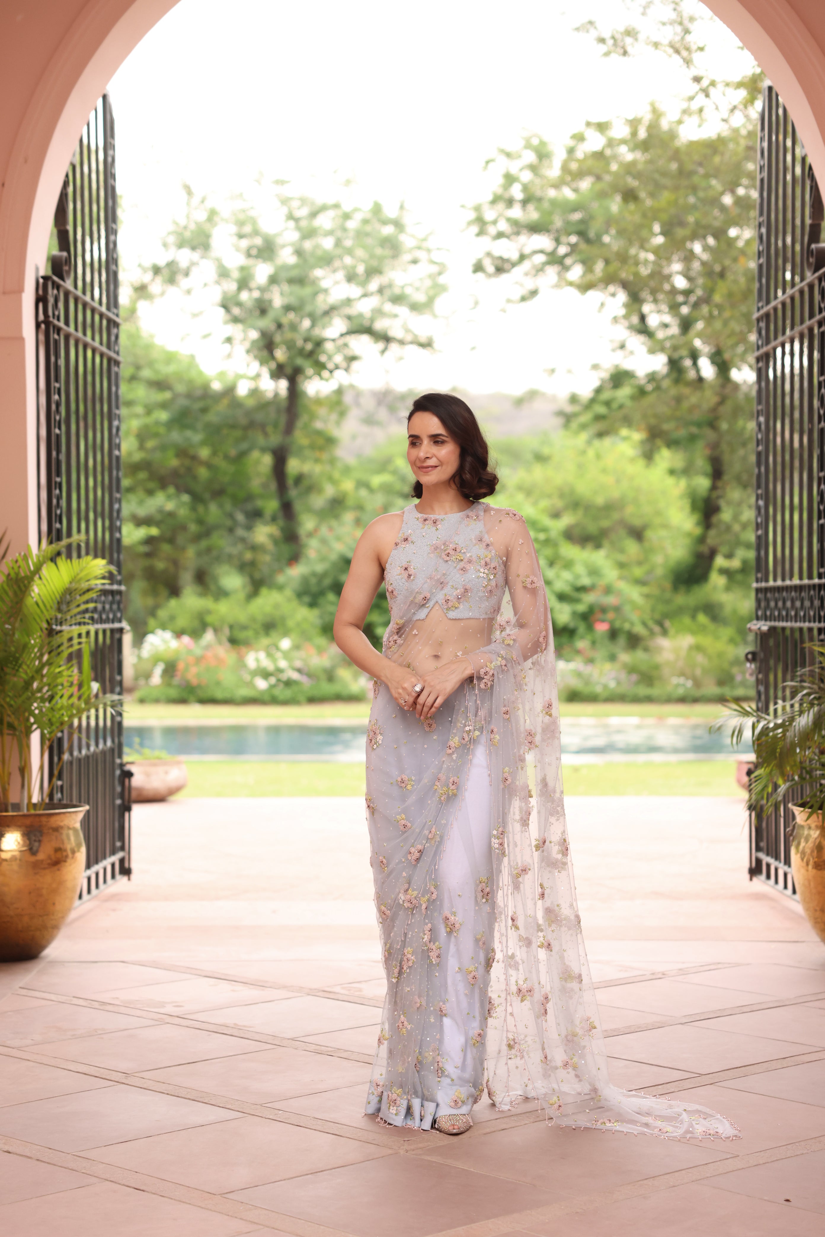 ICE BLUE CRYSTAL GARDEN SAREE