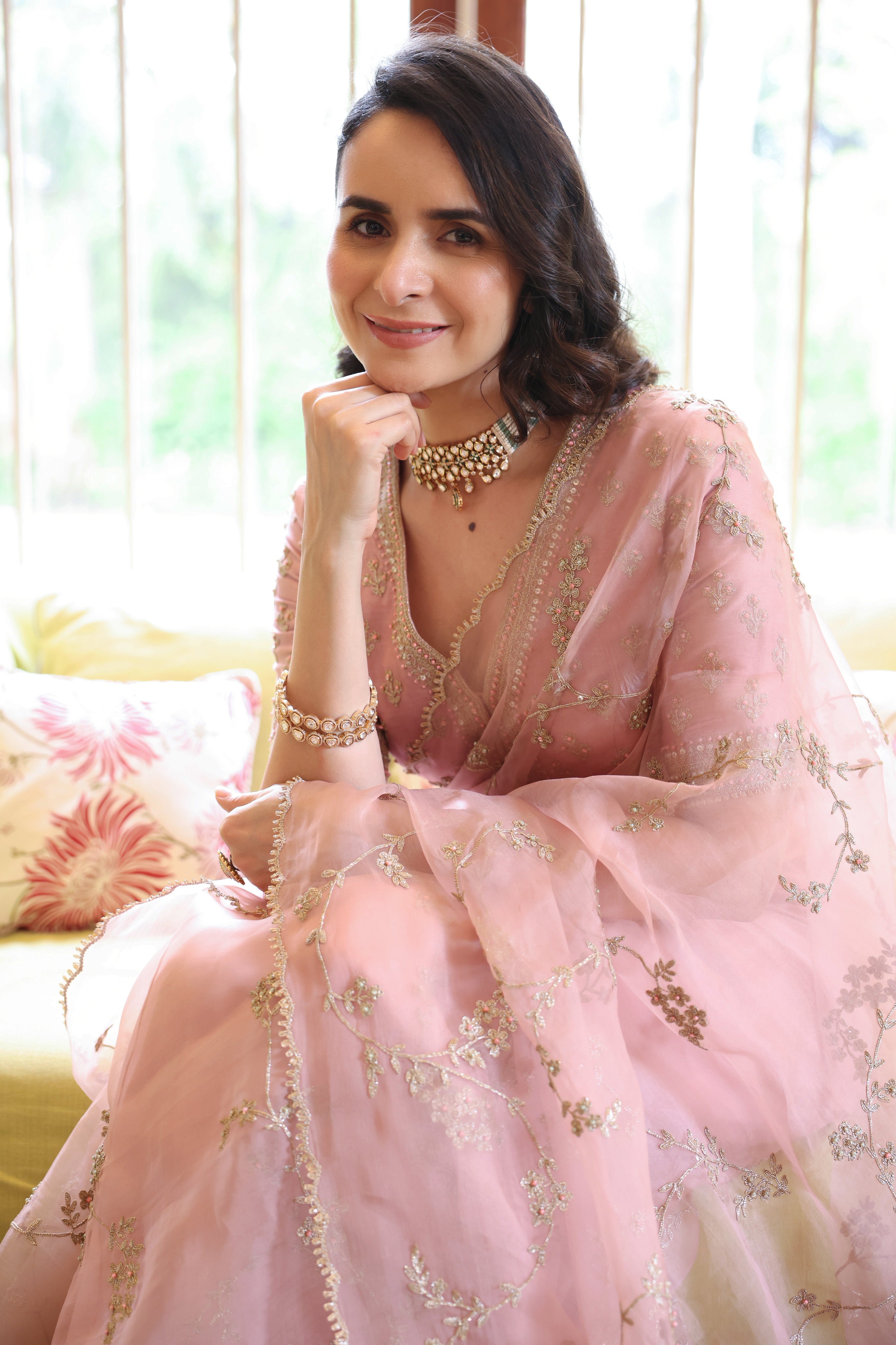 NOOR PINK VRINDA DORI SAREE SET