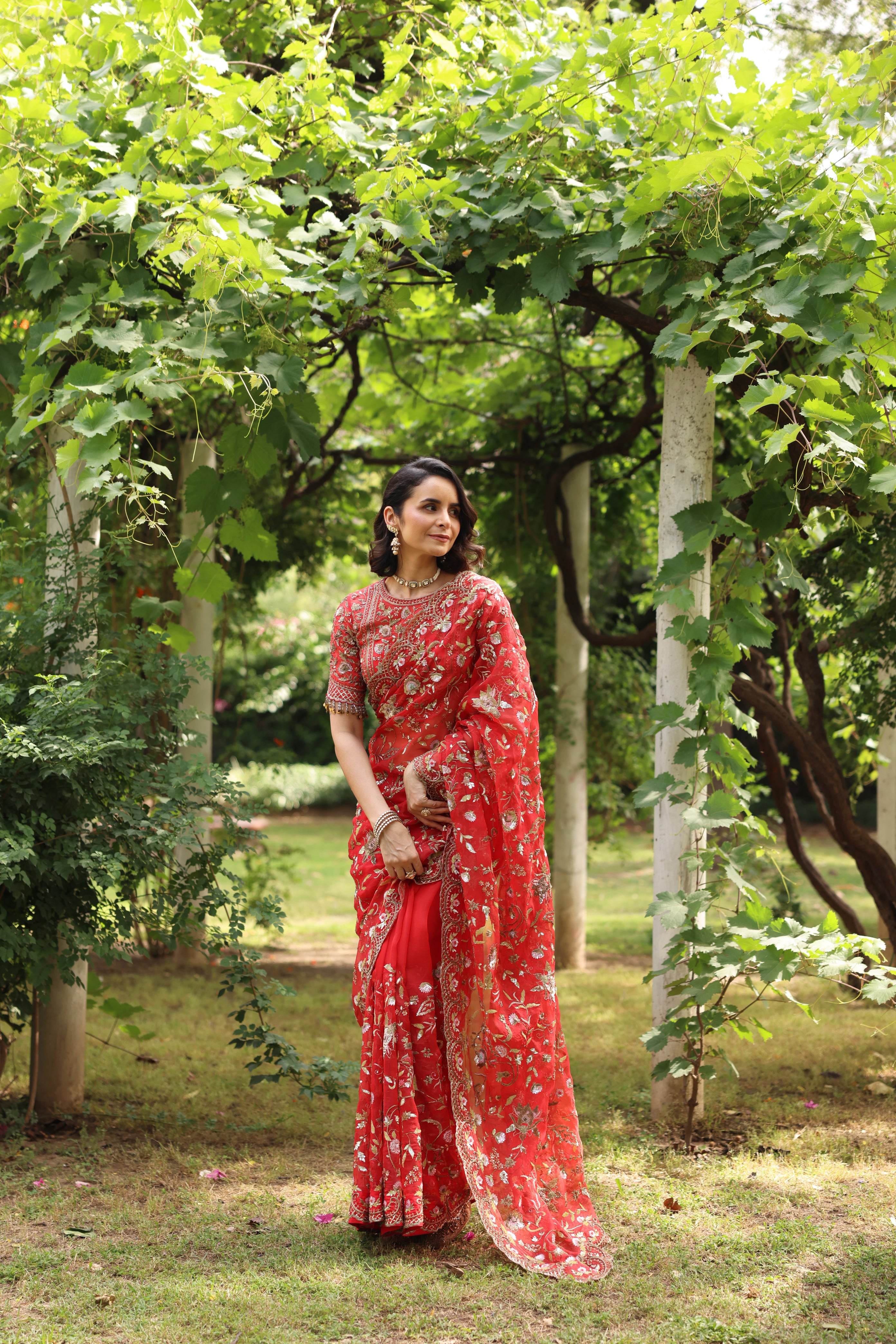 RED WEDDING BLOOM SAREE