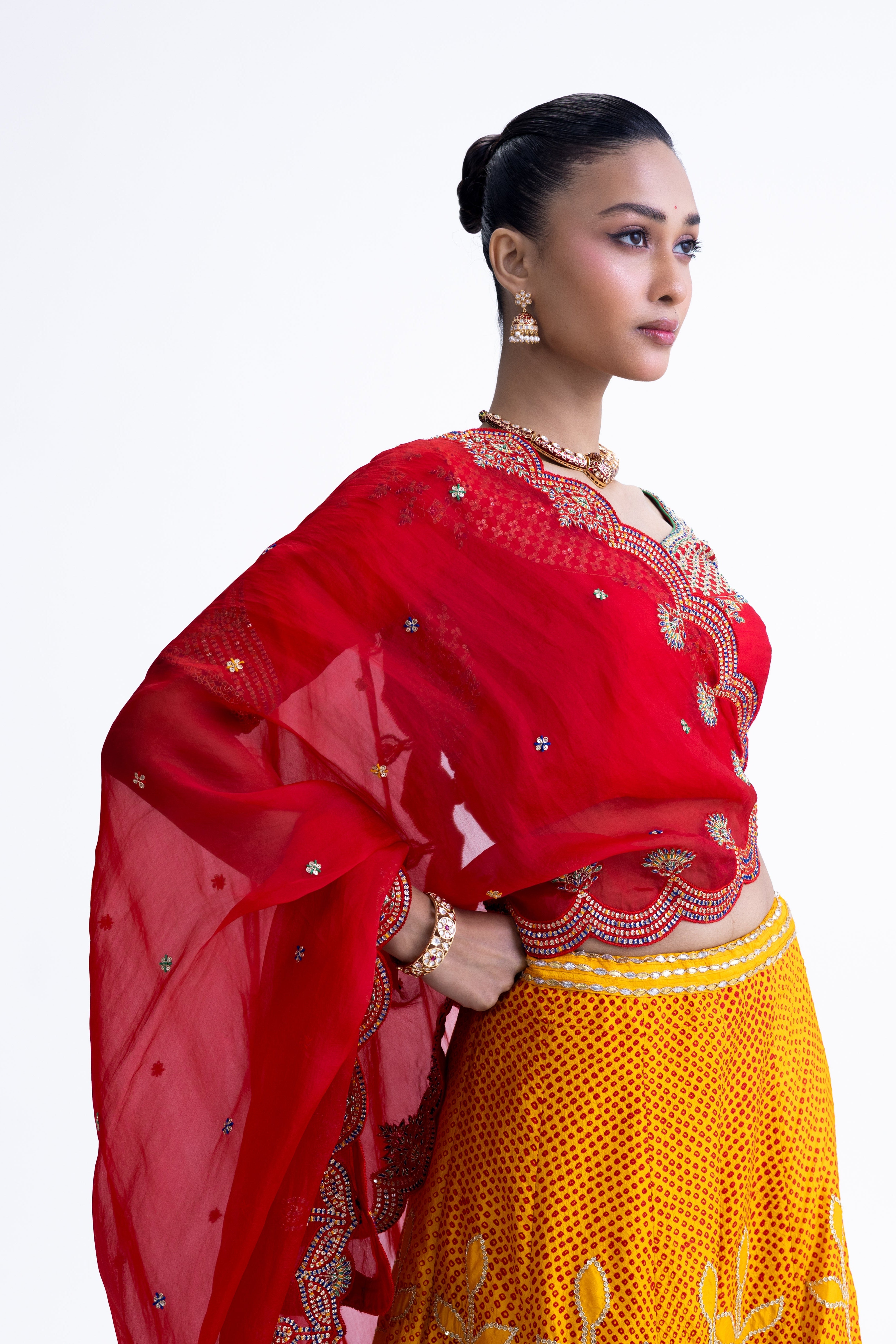 Ekam Lehenga Set - Red Yellow