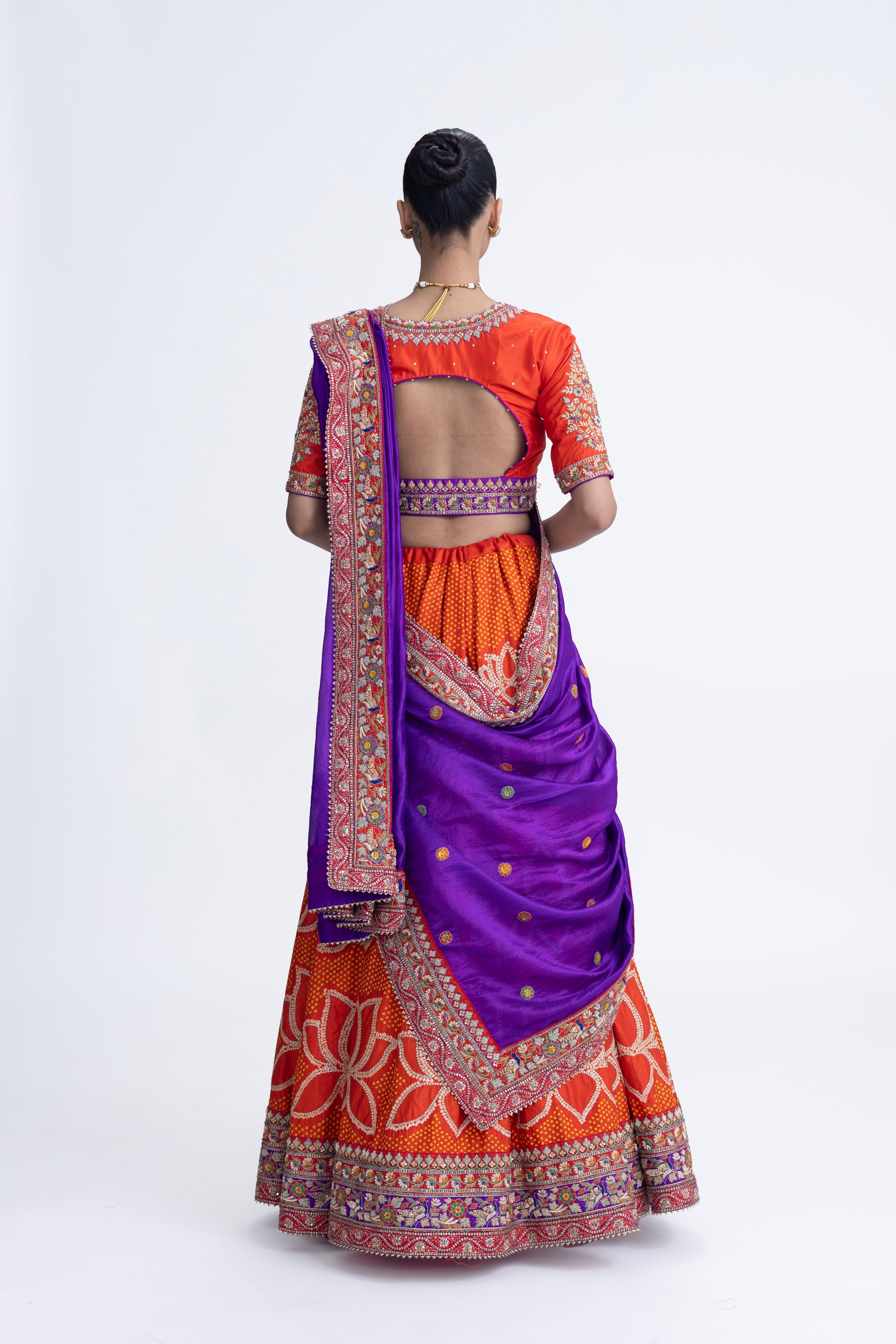 Lotus Bandhani Lehenga Set - Orange