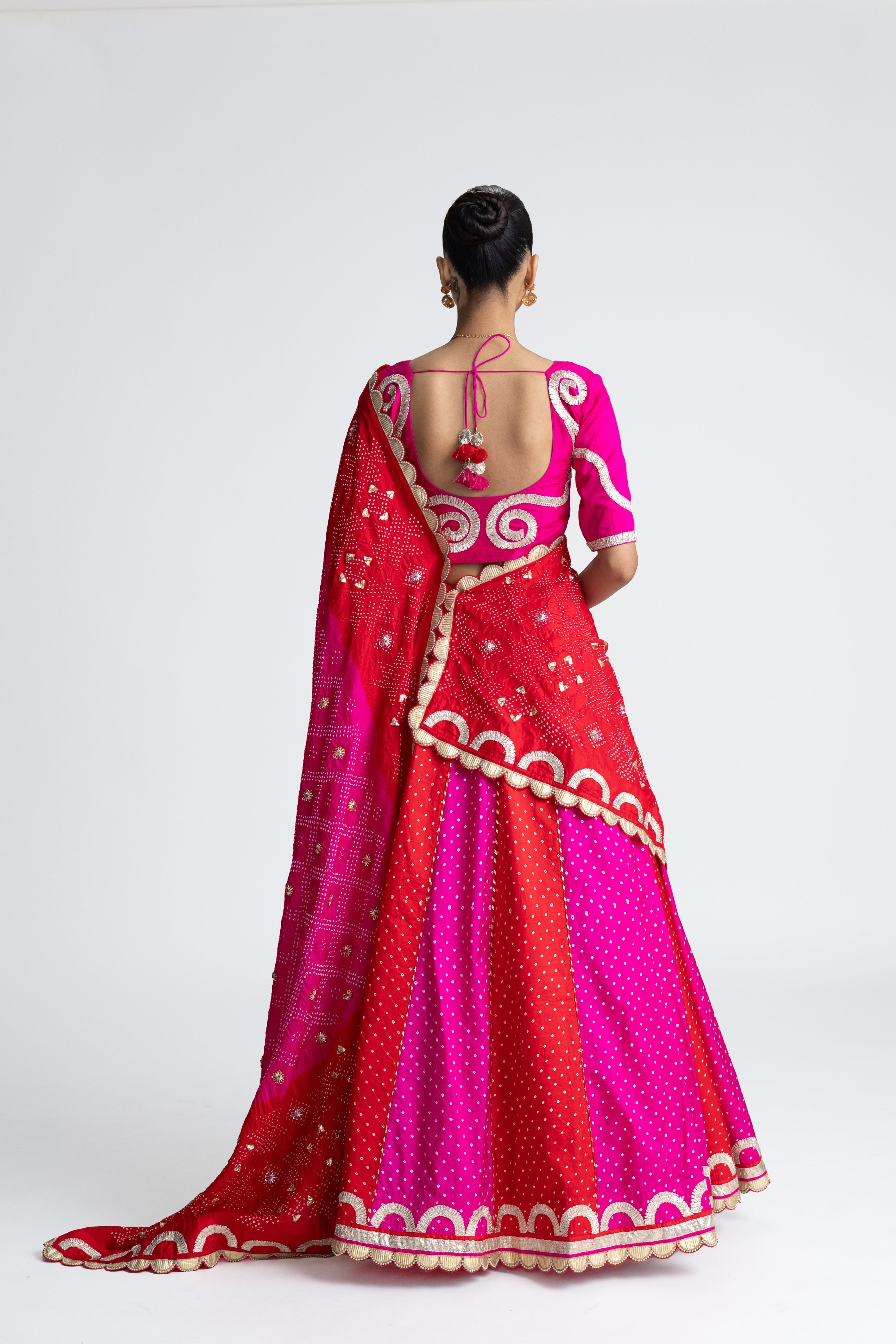 Silk Bandhani Lehenga Set - Red Rani