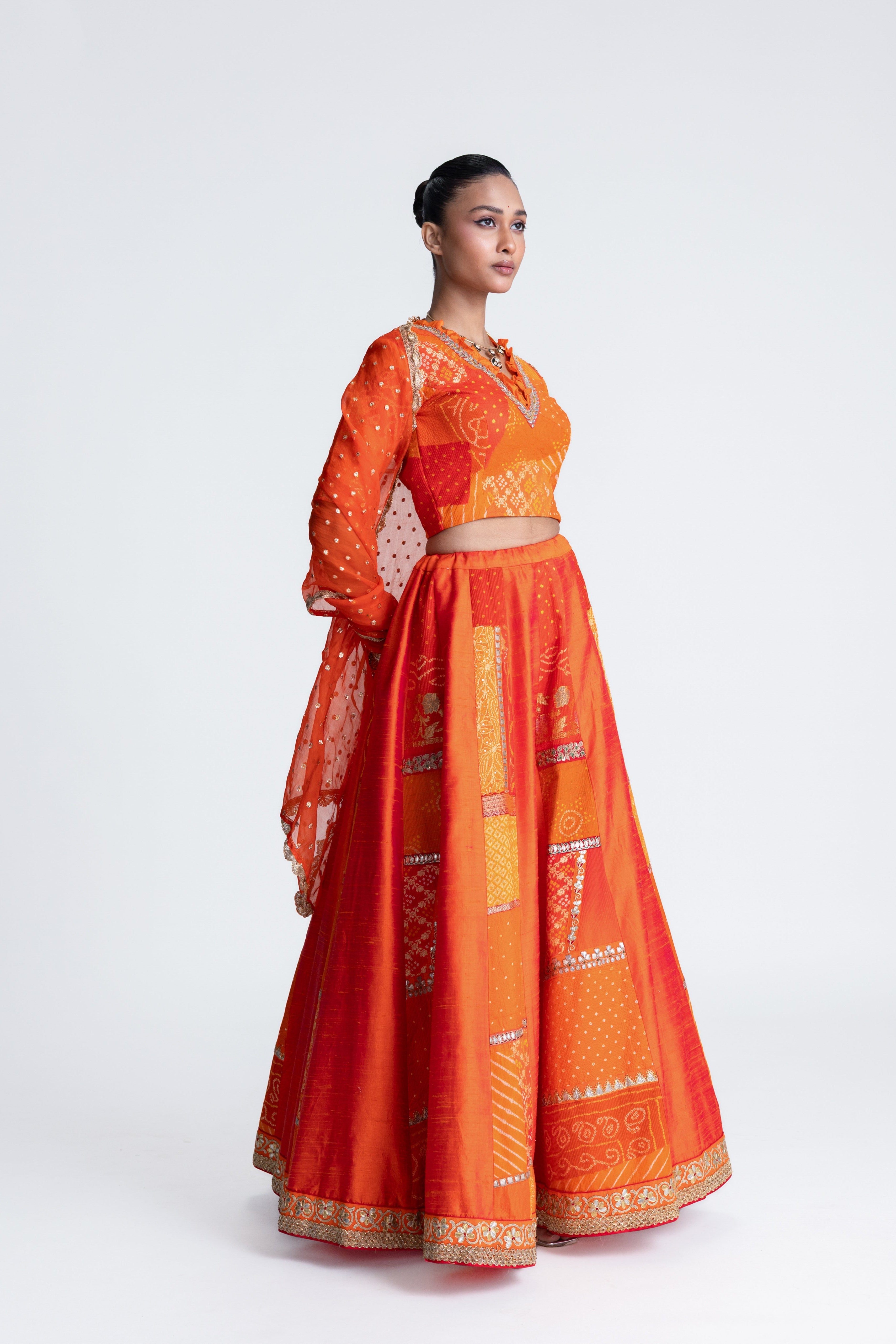 Patchwork Lehenga Set - Orange