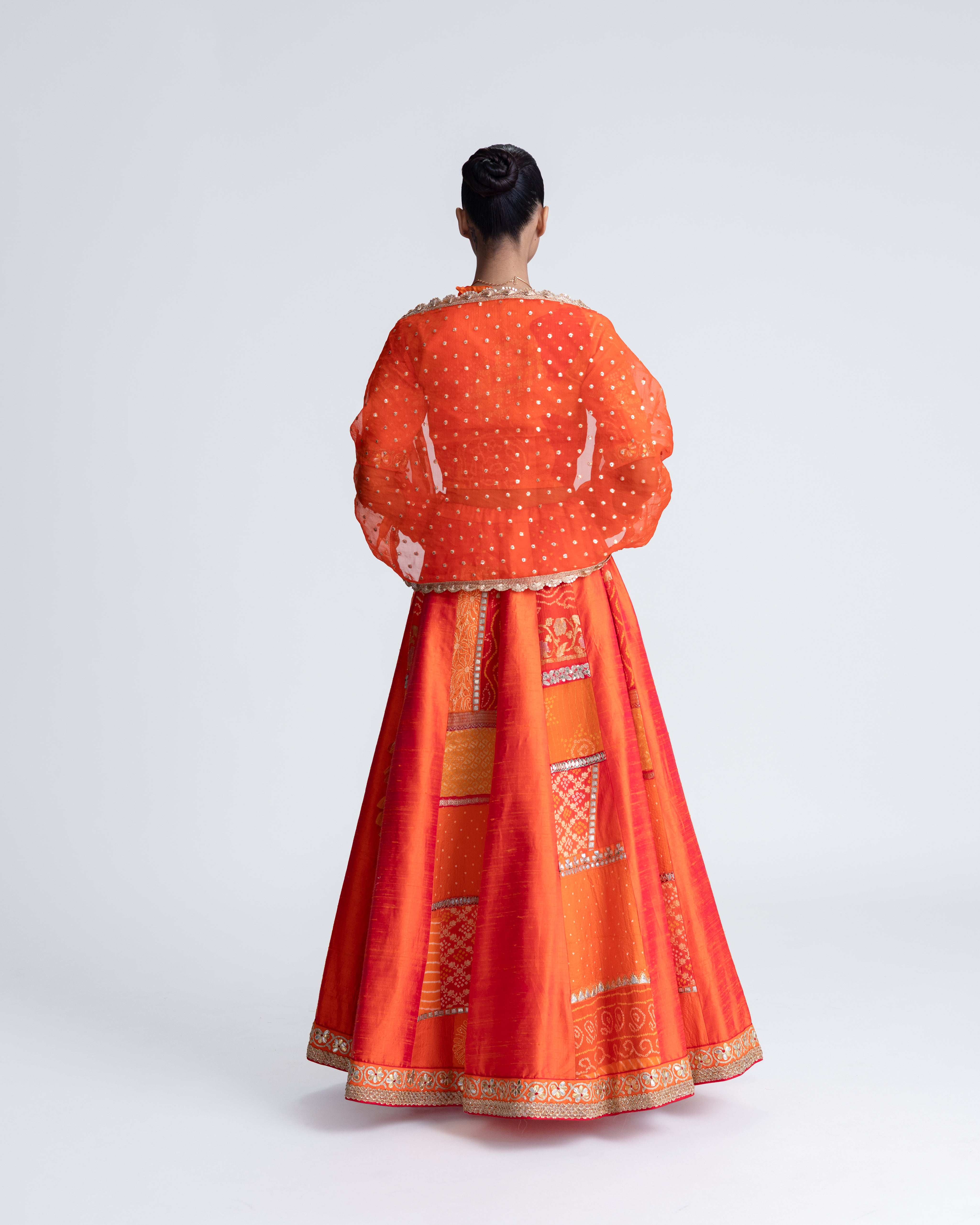 Patchwork Lehenga Set - Orange