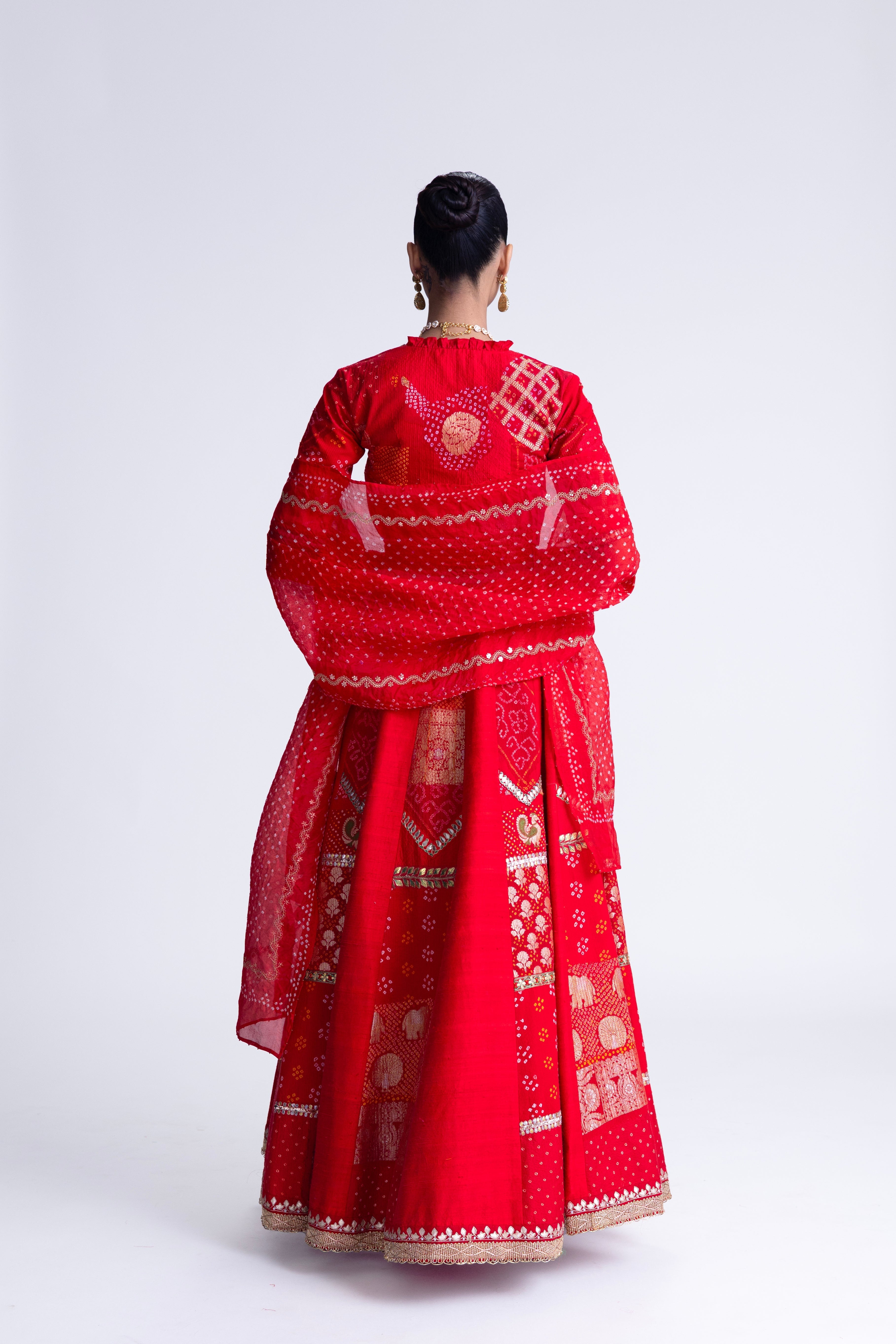 Patchwork Lehenga Set - Red