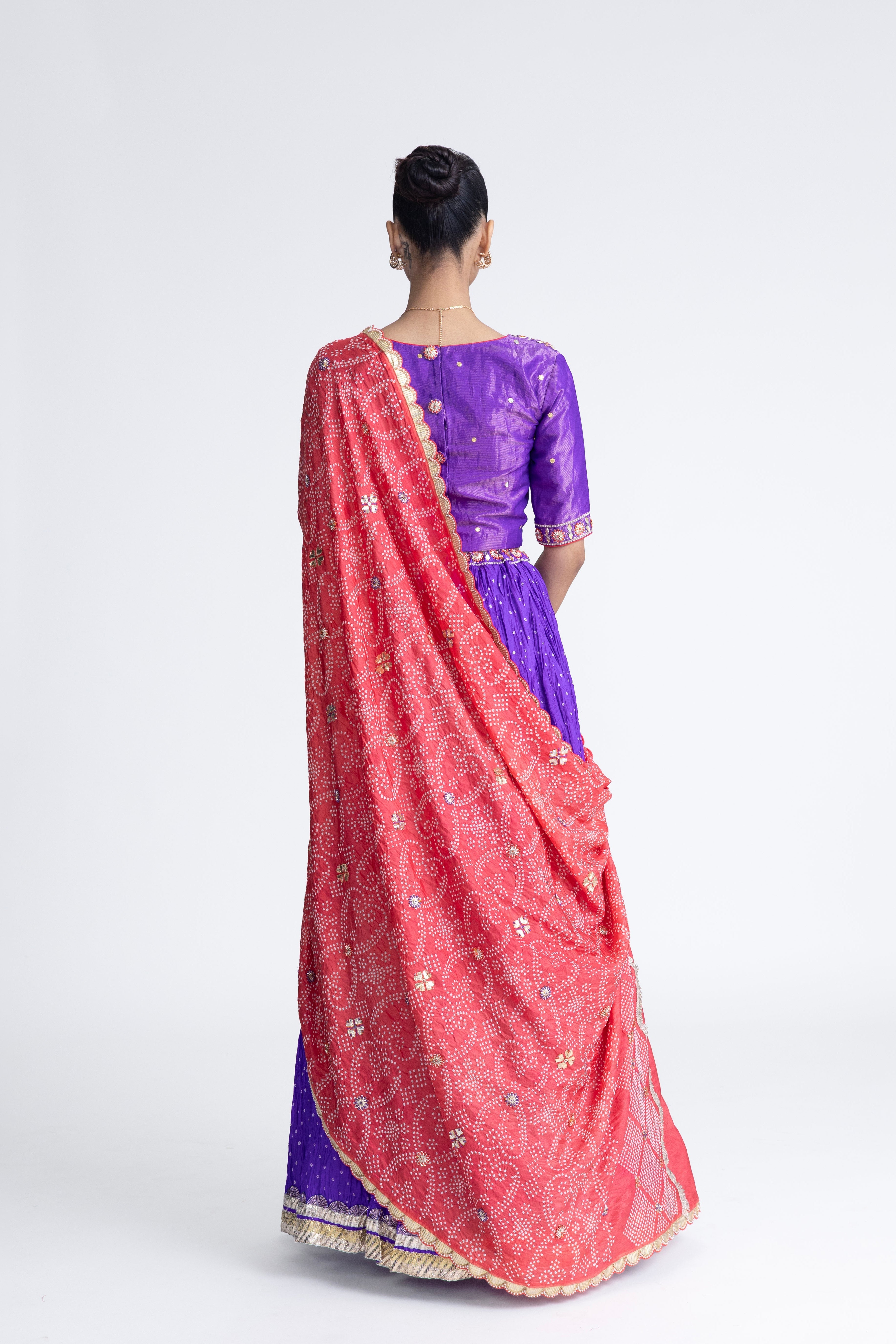 Crush Bandhani Lehenga Set - Purple Peach