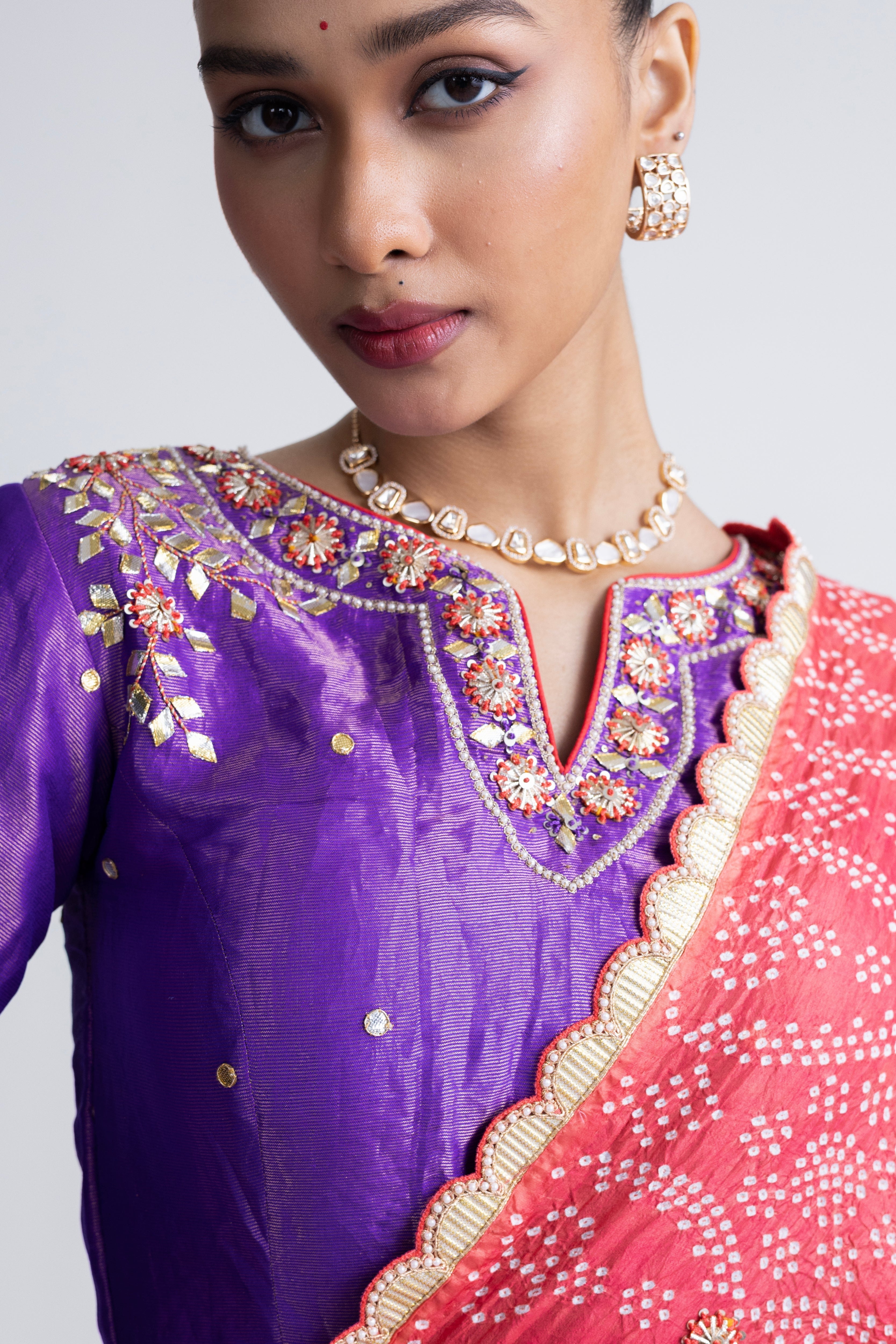 Crush Bandhani Lehenga Set - Purple Peach