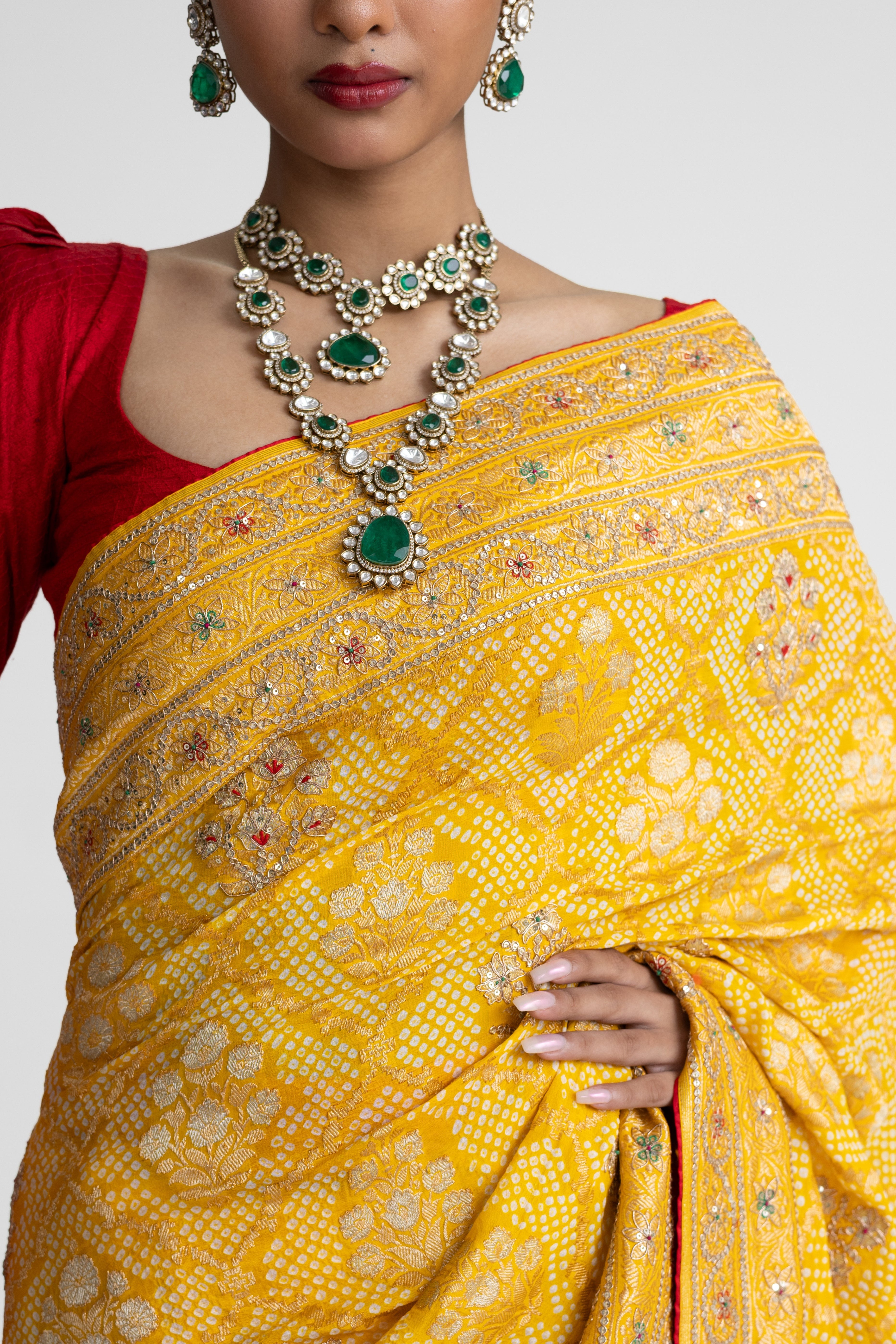 Banarasi Bandhani Embroidered Saree - Yellow
