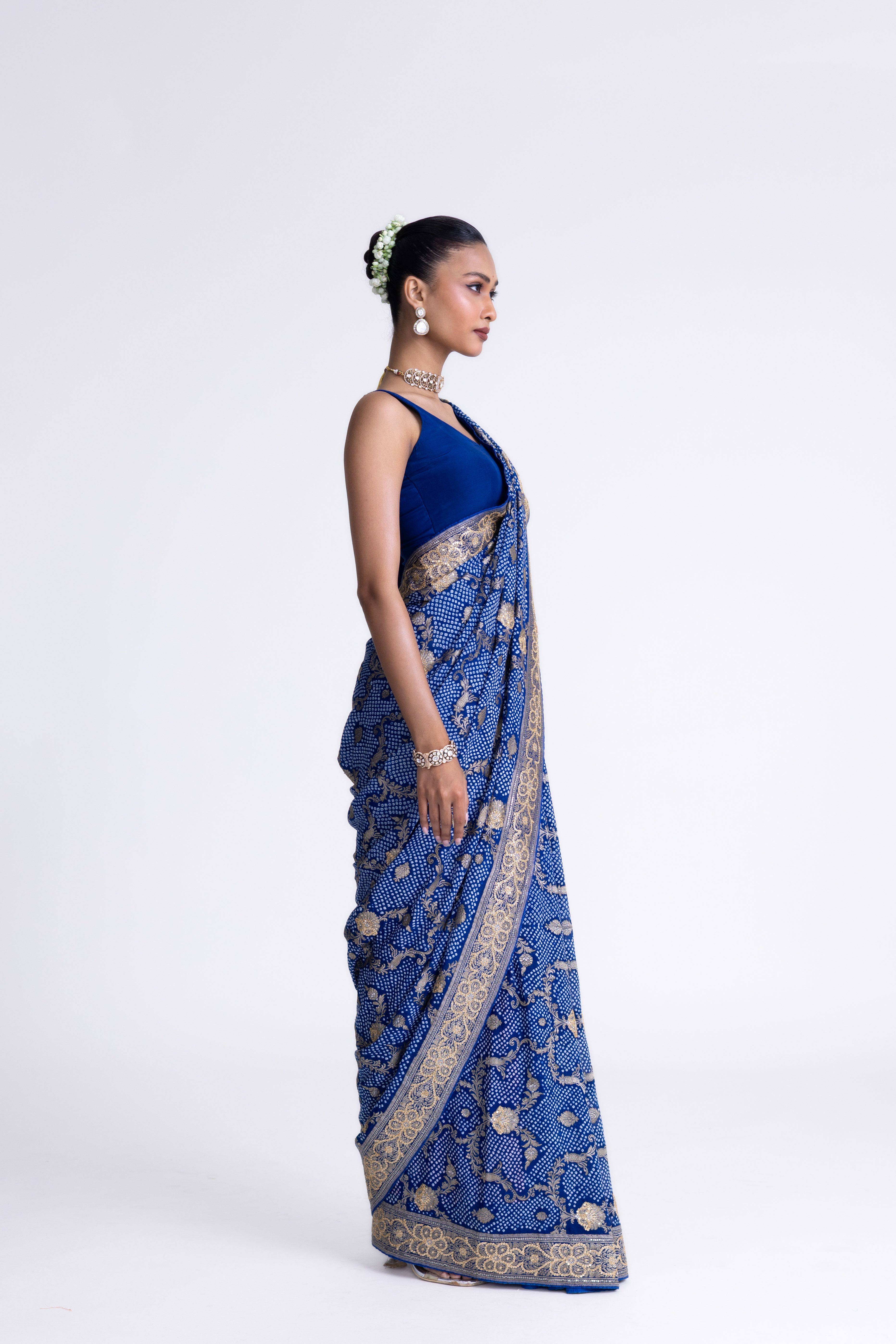 Banarasi Bandhani Saree with Embroidery - Blue