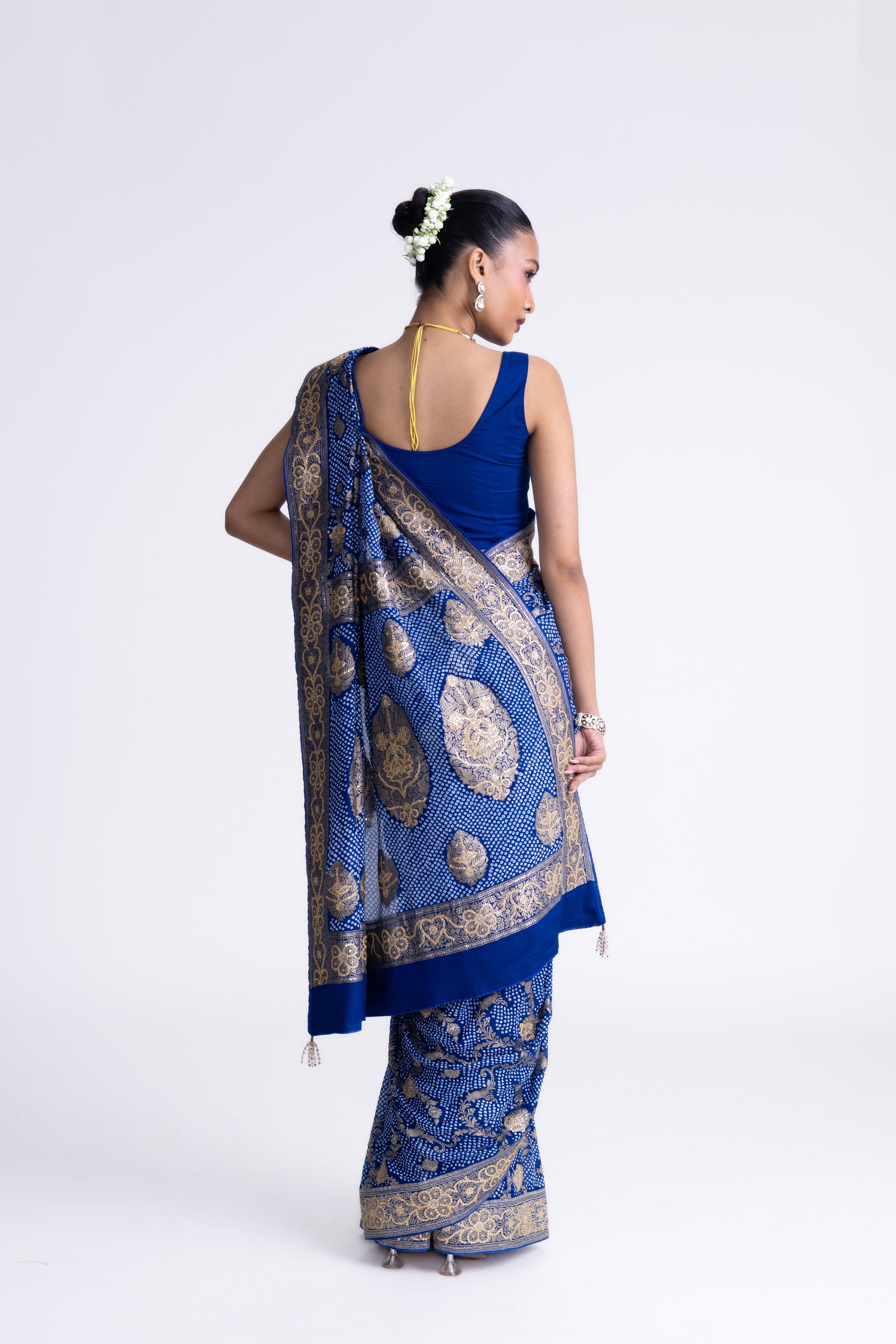 Banarasi Bandhani Saree with Embroidery - Blue