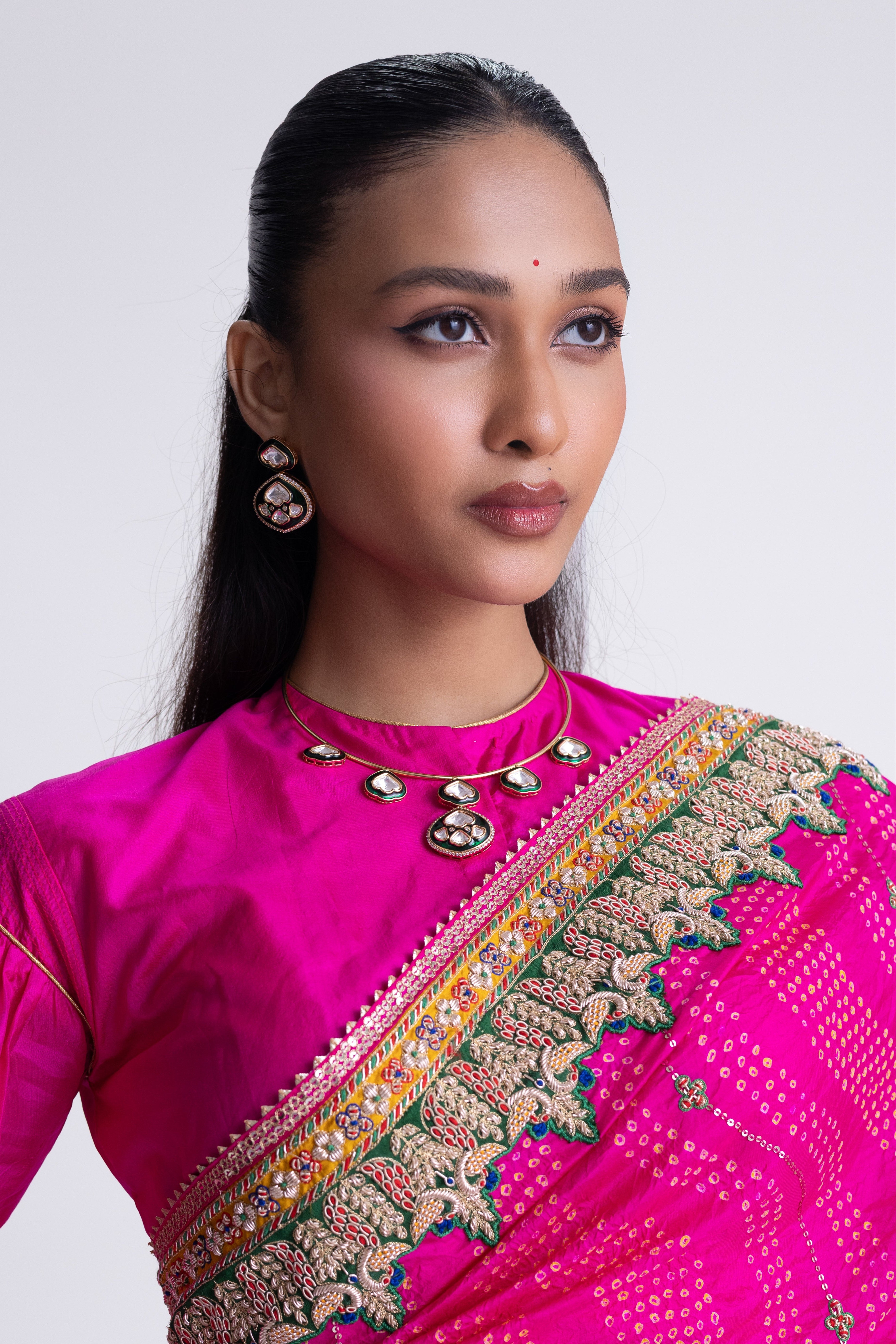 Bandhani Silk Zardozi Embroidery Saree - Rani