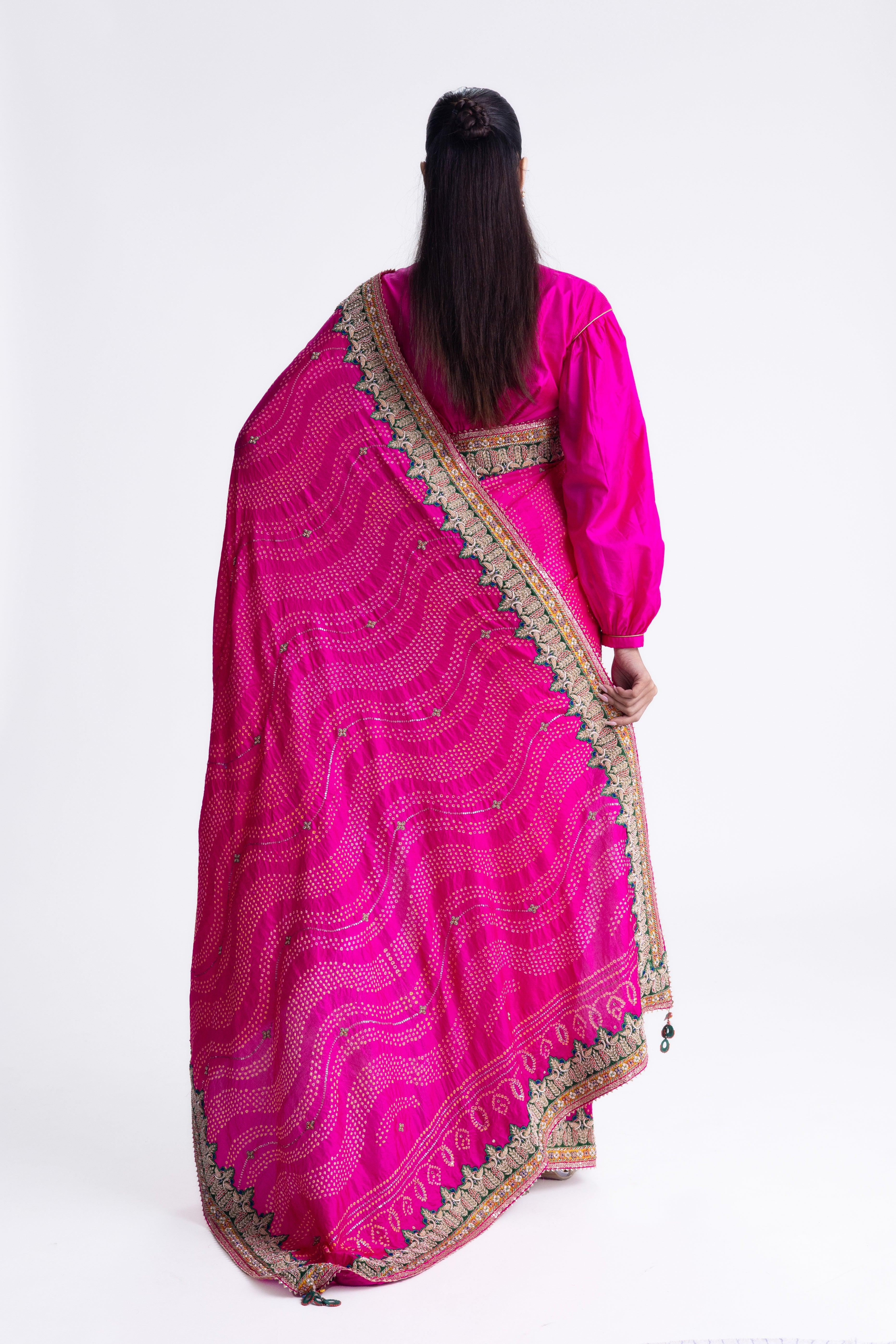 Bandhani Silk Zardozi Embroidery Saree - Rani