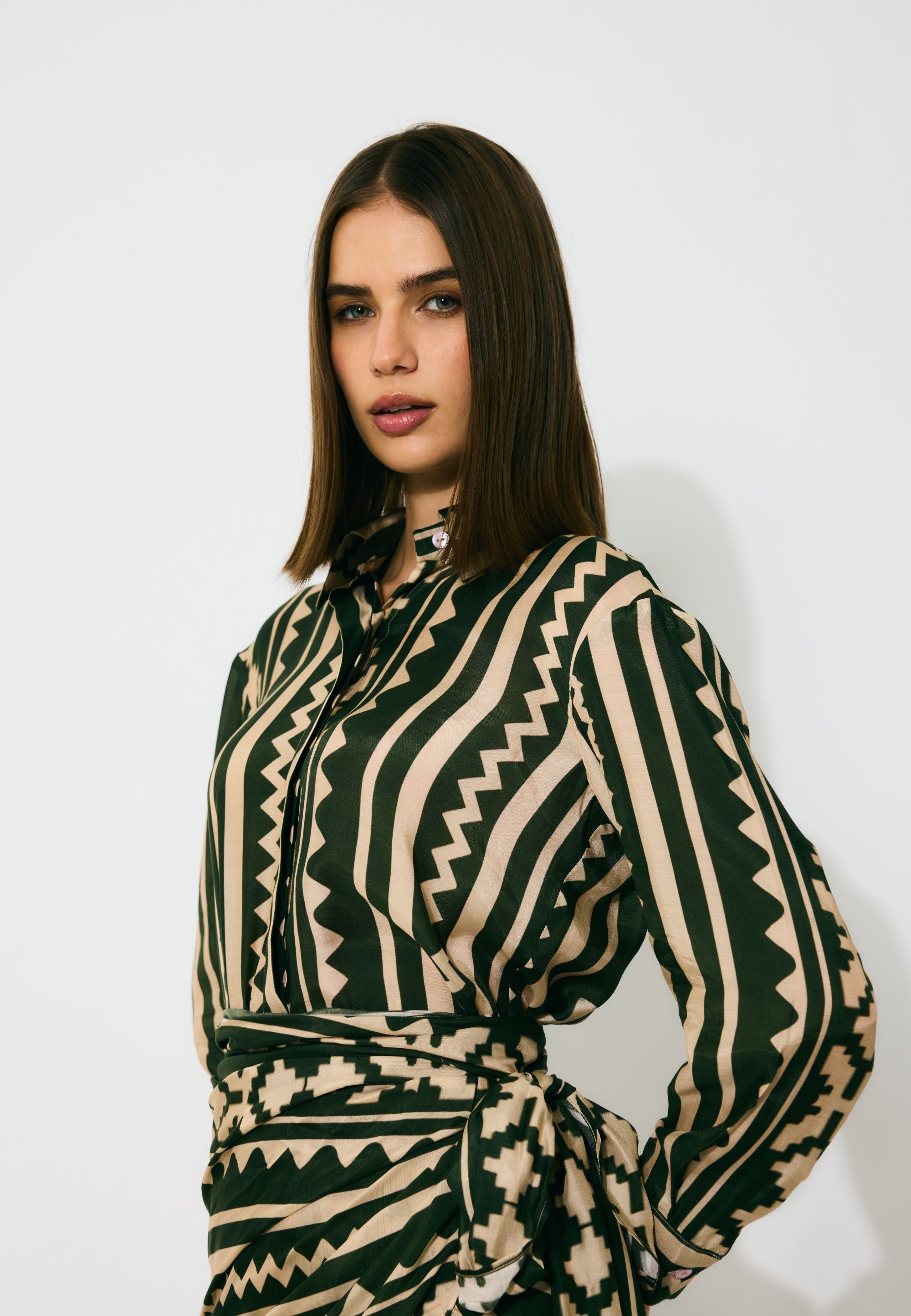 DARK GREEN AND CREAM PATTERN SHIRT