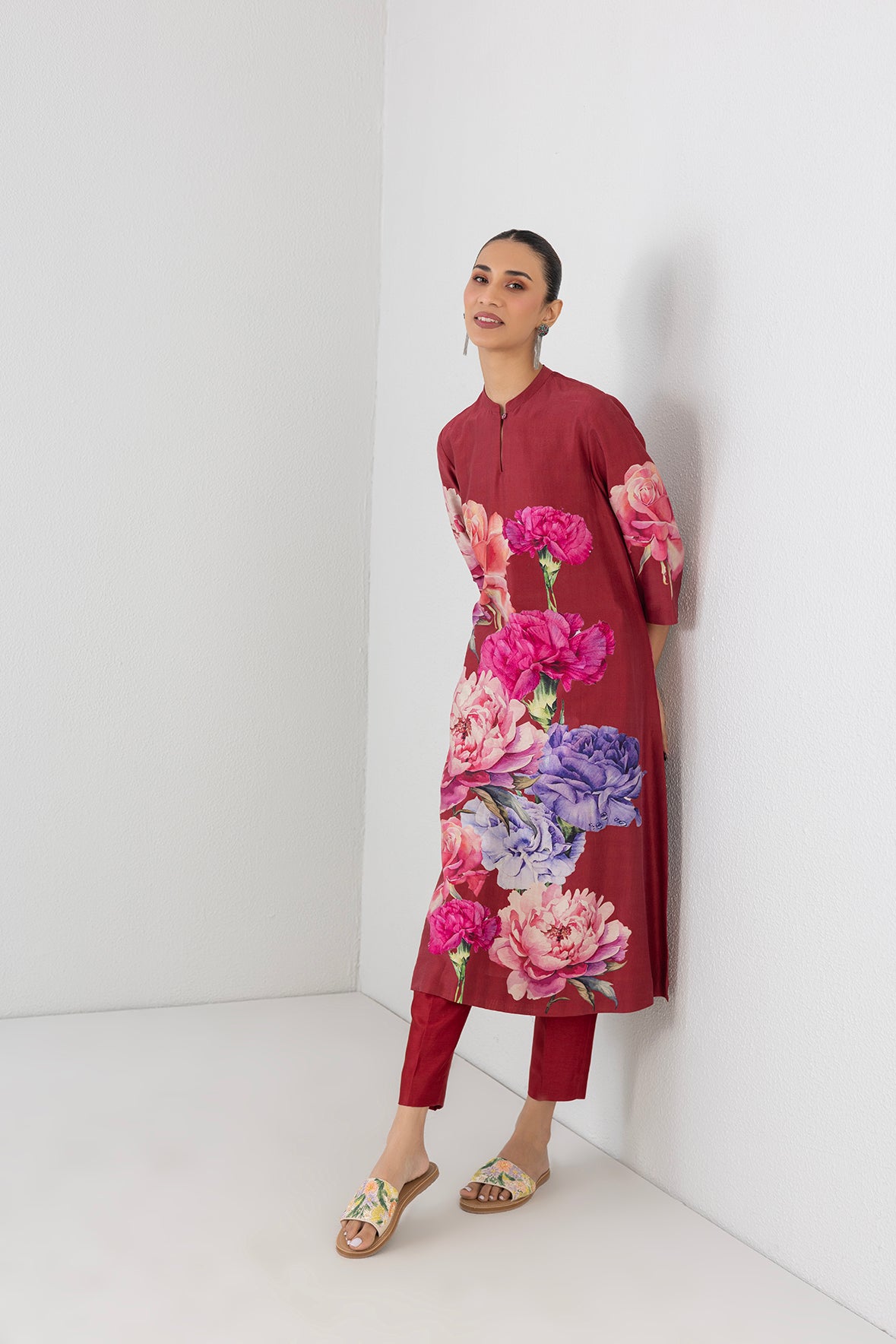 Poppy Blaze Silk Chanderi Floral Printed Tunic