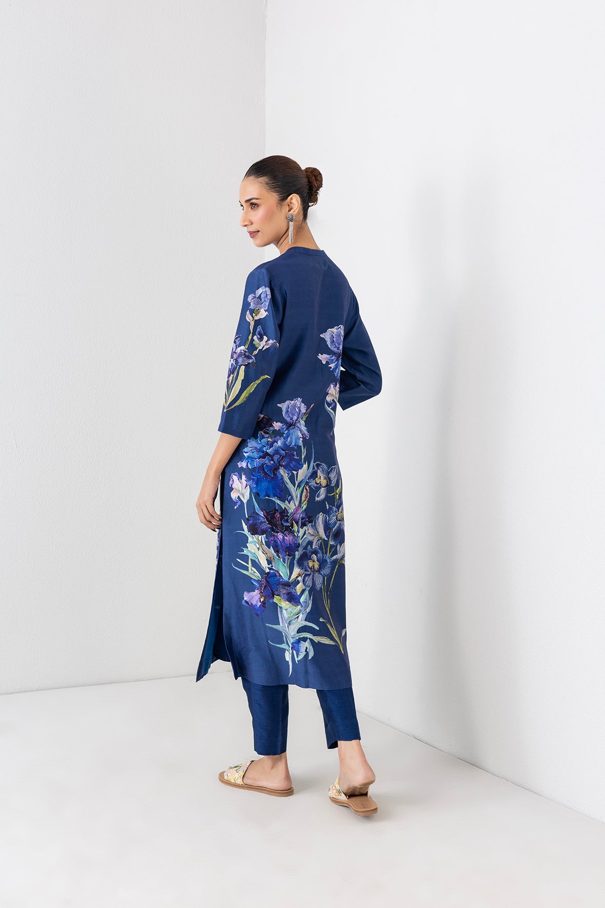 Midnight Indigo Silk Chanderi Floral Printed Tunic