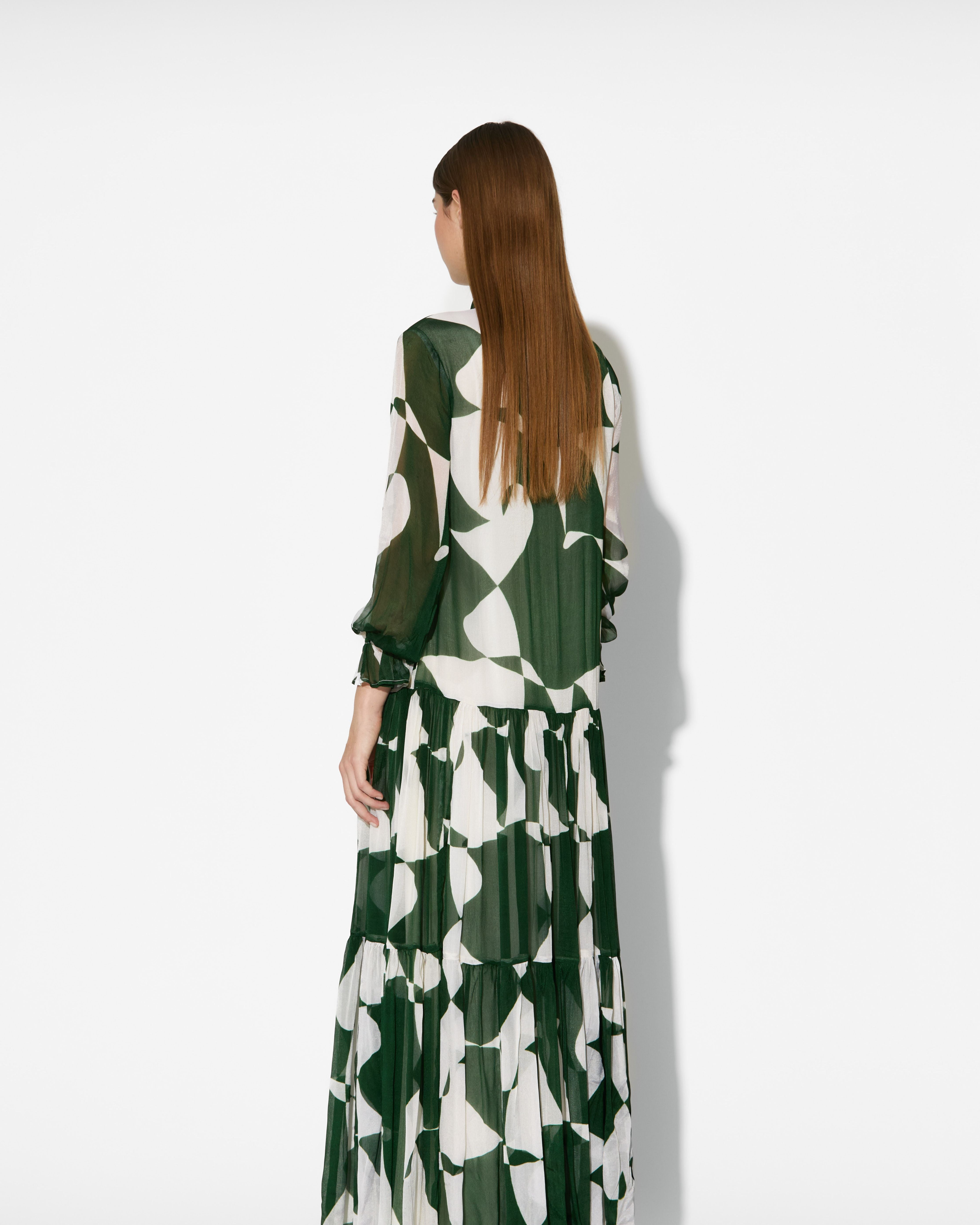GREEN AND WHITE ABSTRACT LONG DRESS