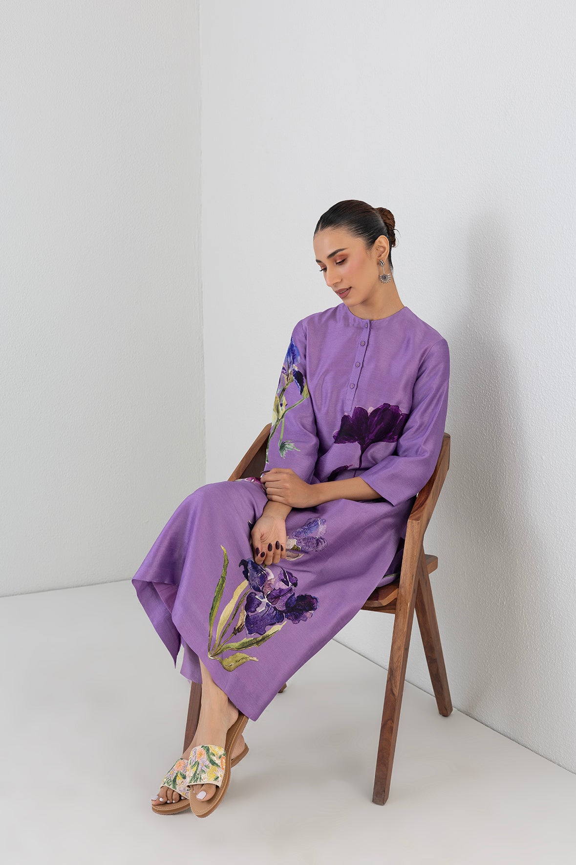 Midnight Plum Dupion Orchid Printed Tunic