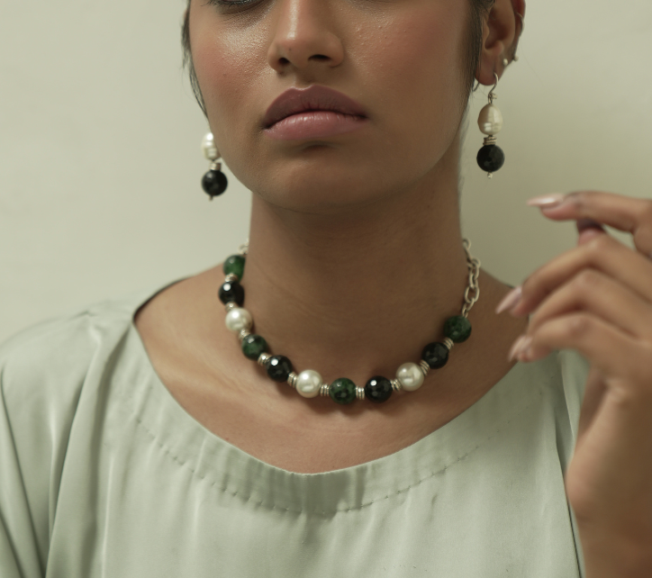 Forest Pearl Earrings with Necklace