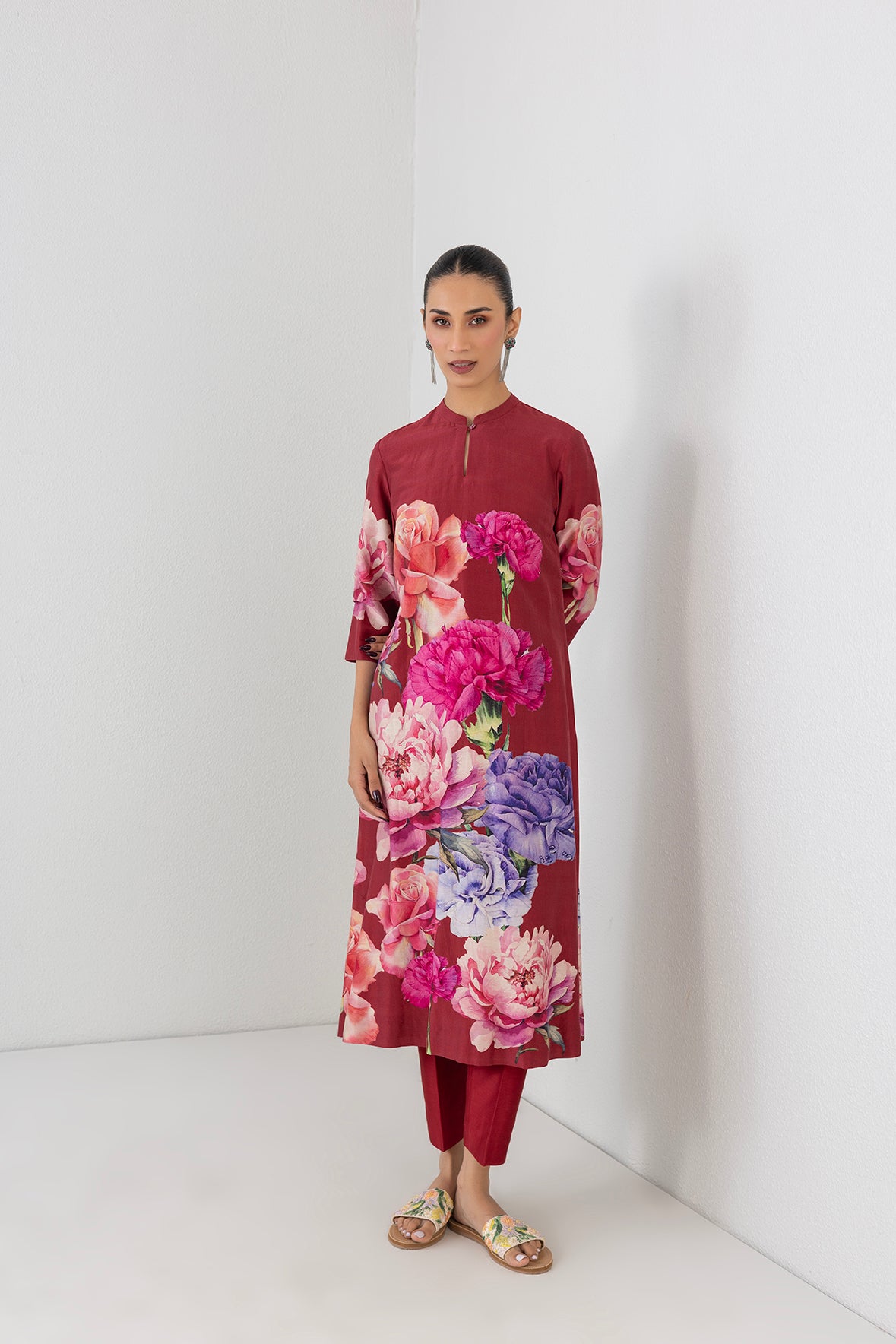 Poppy Blaze Silk Chanderi Floral Printed Tunic