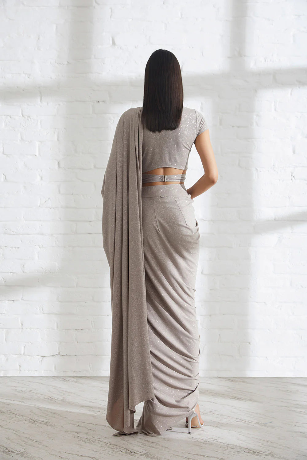 Star Jersey Sari With New Tie Up Top