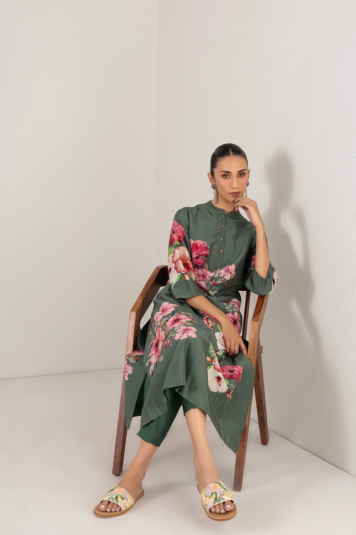 Eucalyptus Silk Chanderi Hibiscus Printed Tunic