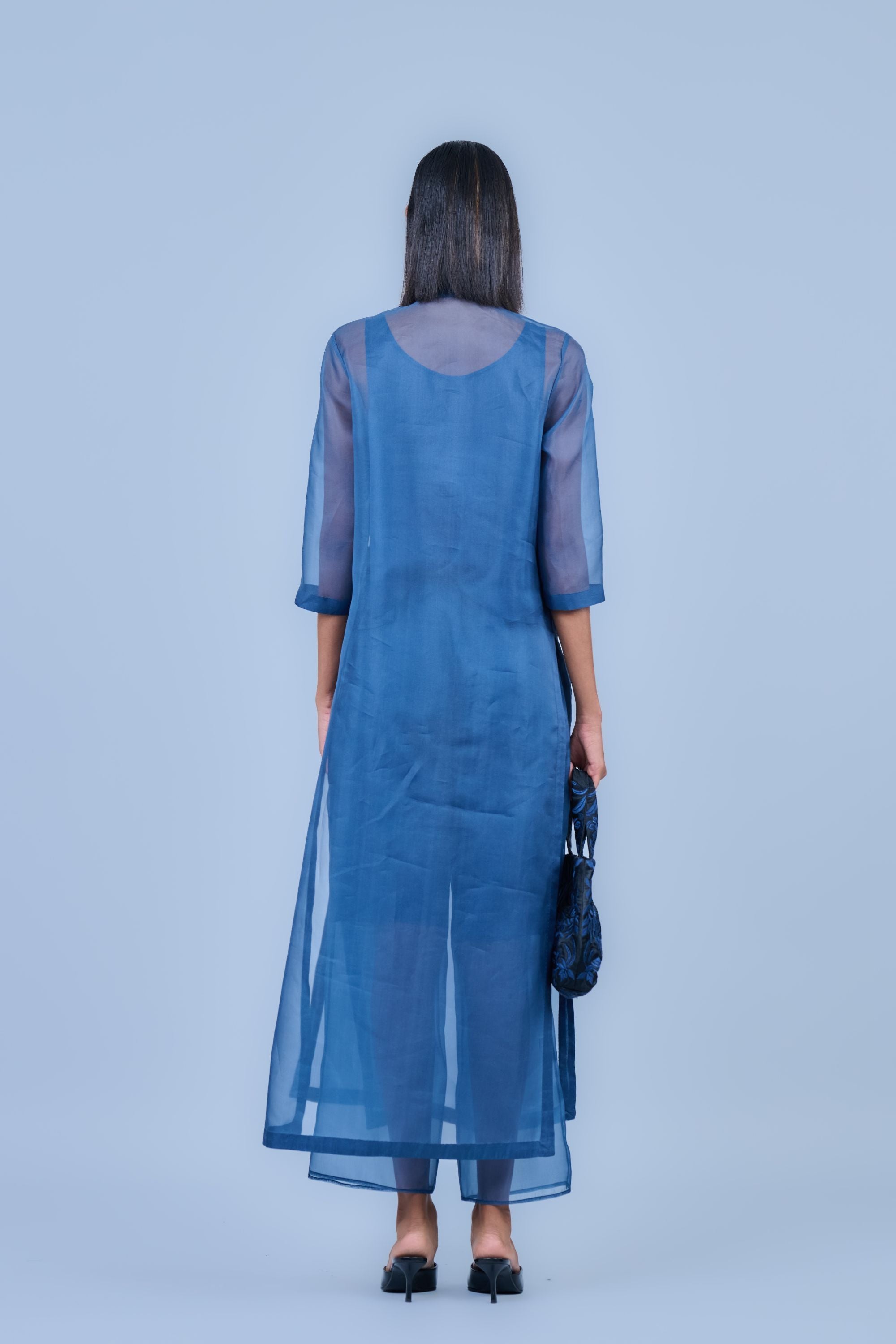 Space Blk Silk Organza Kurta