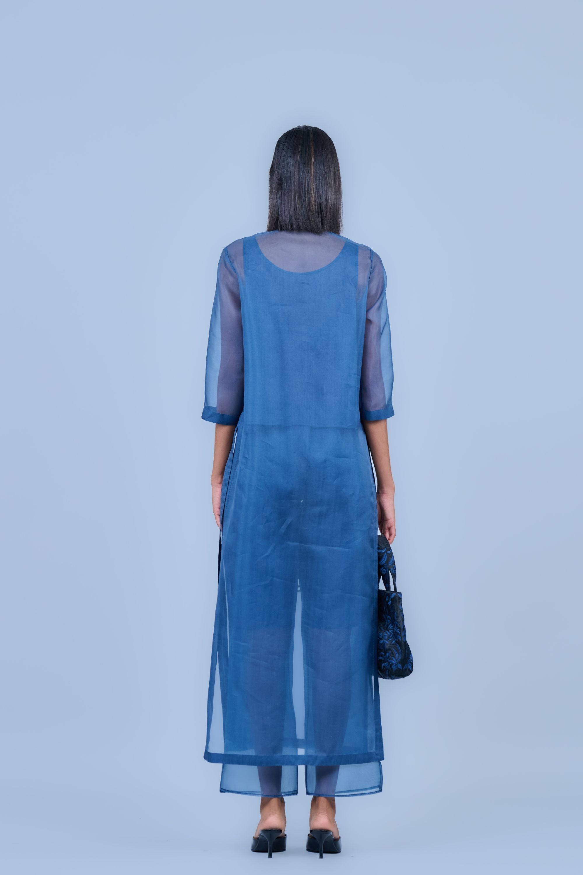 Space Blk Silk Organza Kurta