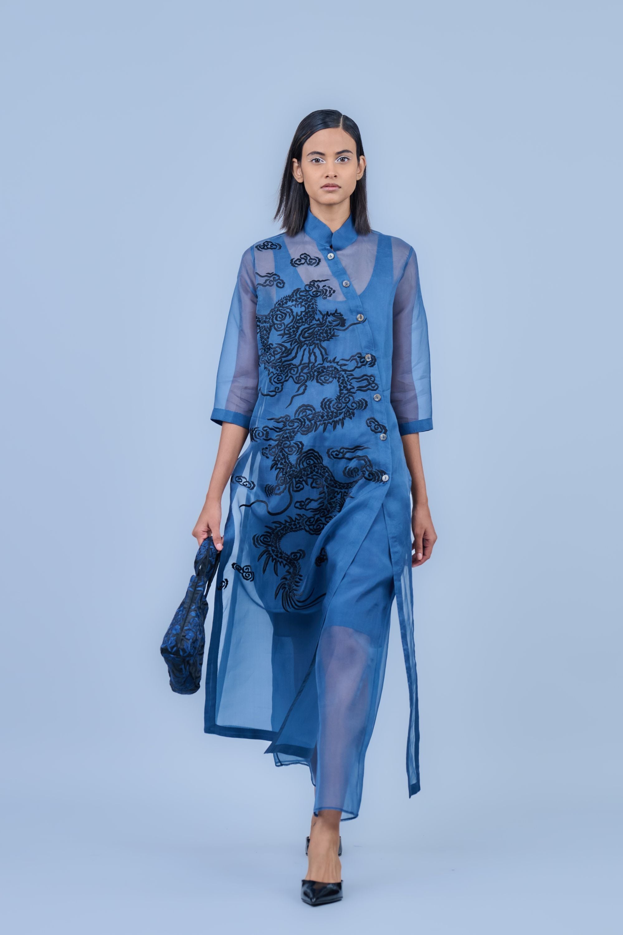 Space Blk Silk Organza Kurta