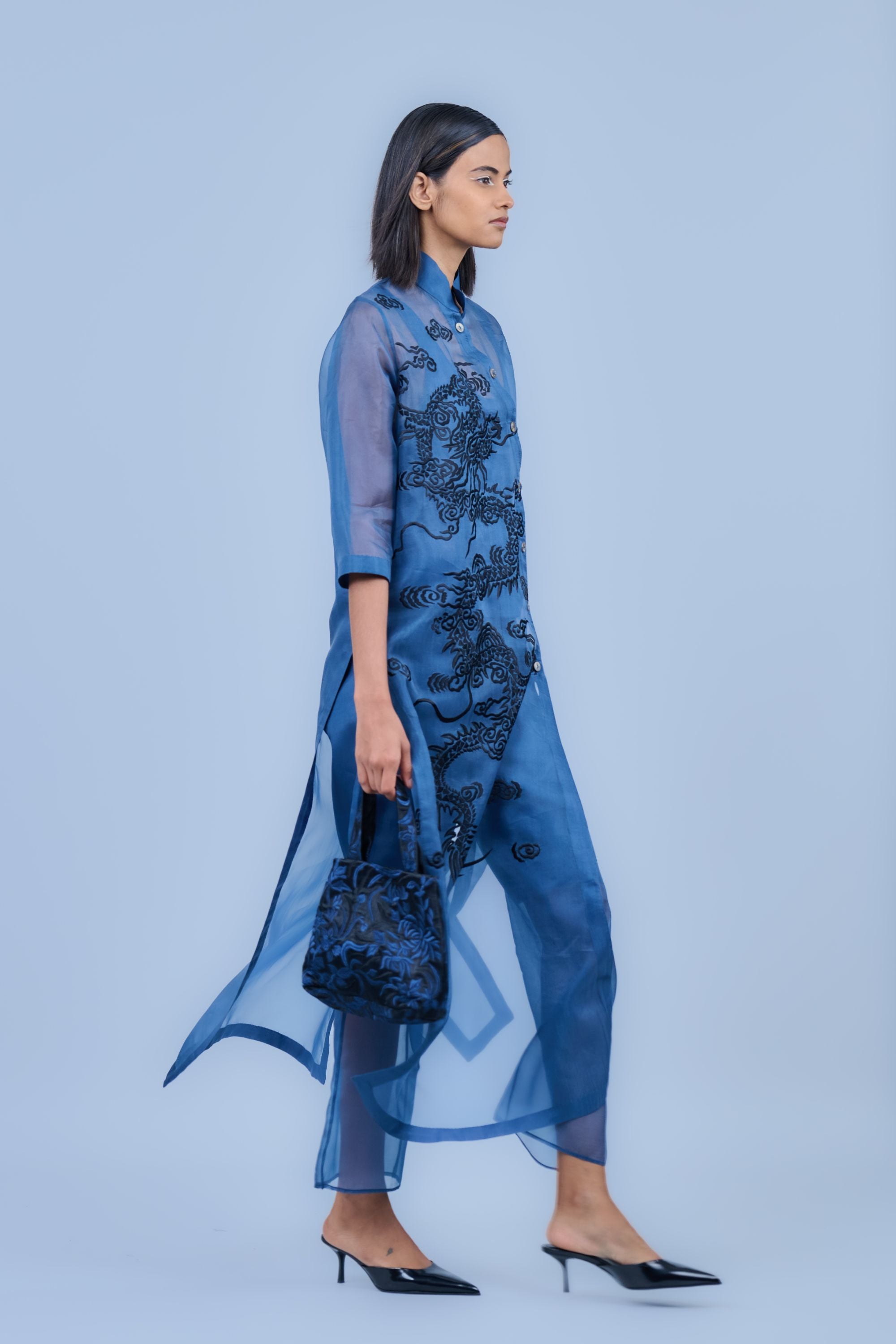 Space Blk Silk Organza Kurta