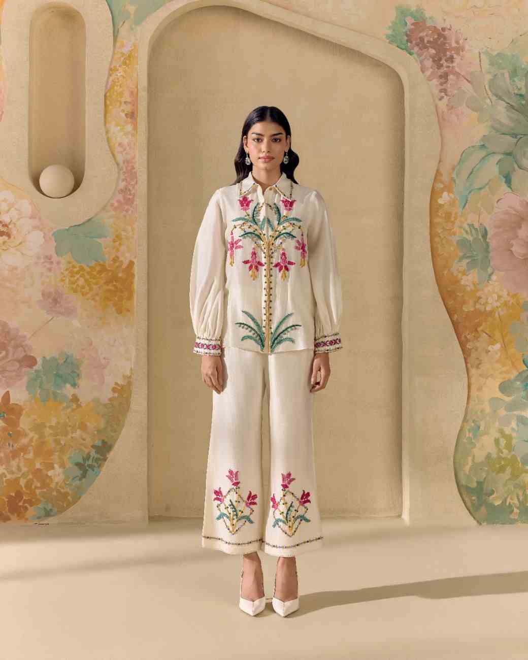 Ivory Mosaic Beadwork Pants