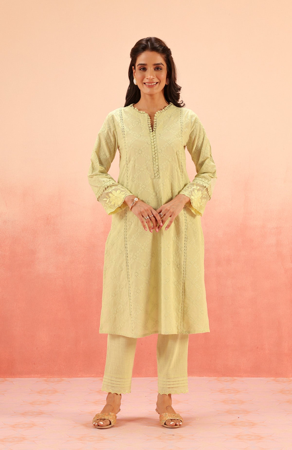 MAIRA GREEN SCHIFFLI EMBROIDERED KURTA SET