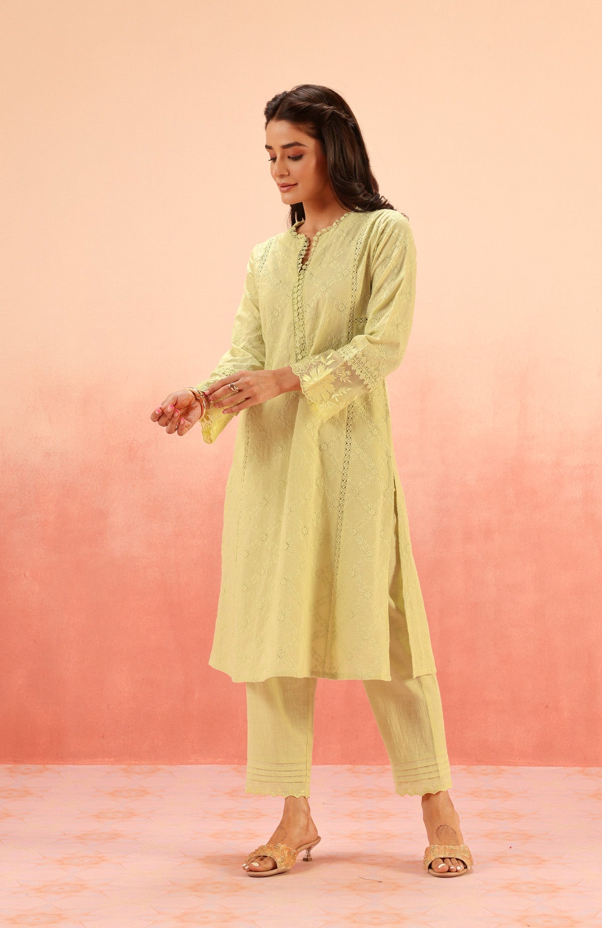 MAIRA GREEN SCHIFFLI EMBROIDERED KURTA SET