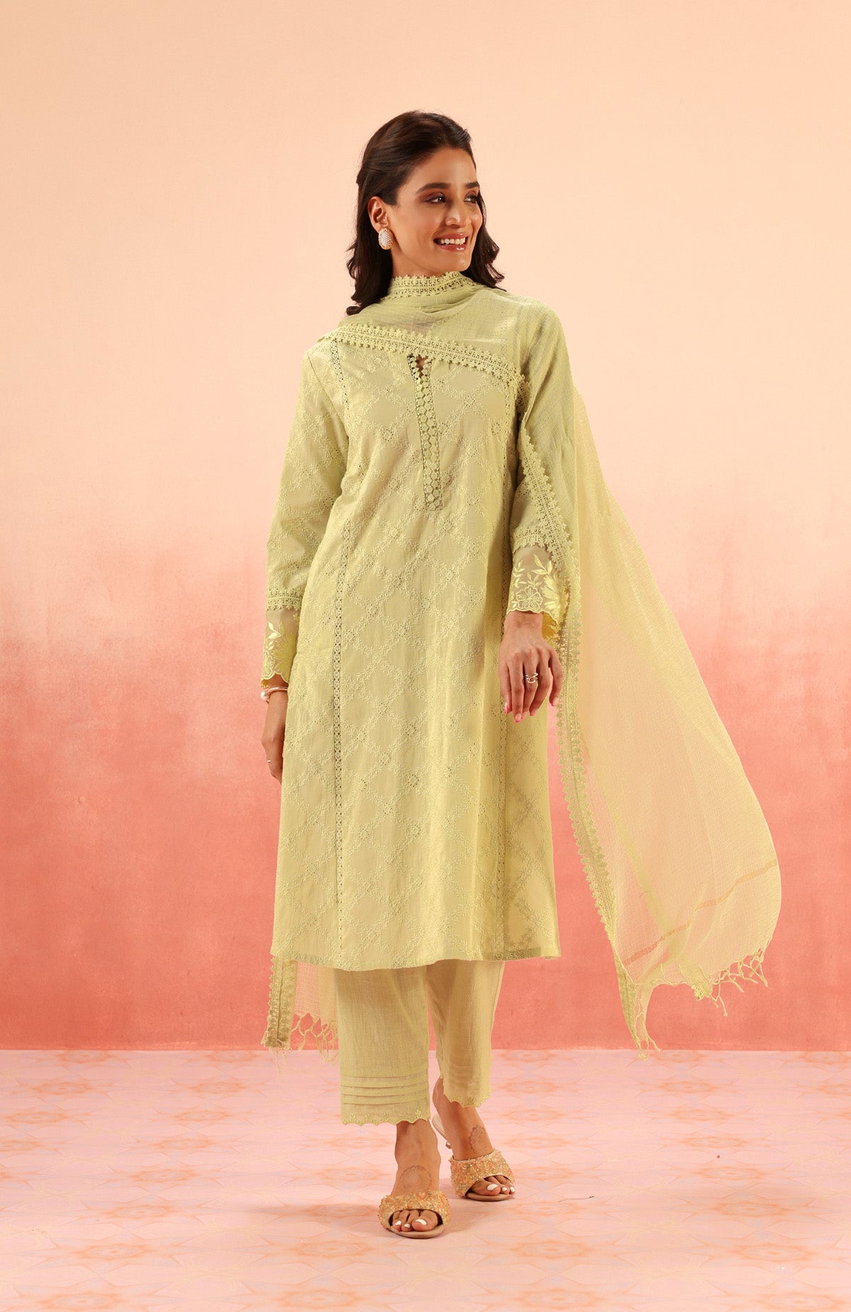 MAIRA GREEN SCHIFFLI EMBROIDERED KURTA SET