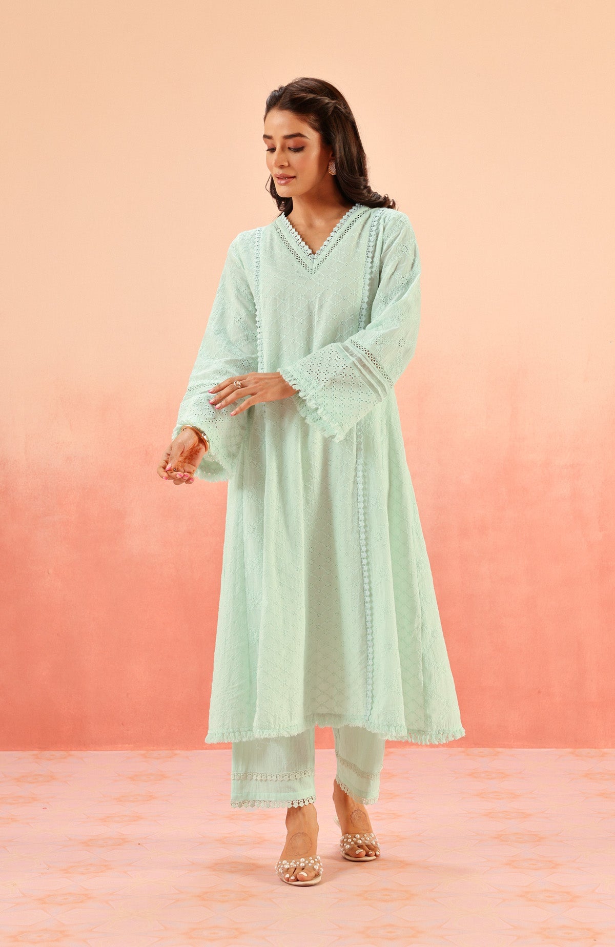 MIRA BLUE SCHIFFLI KURTA SET