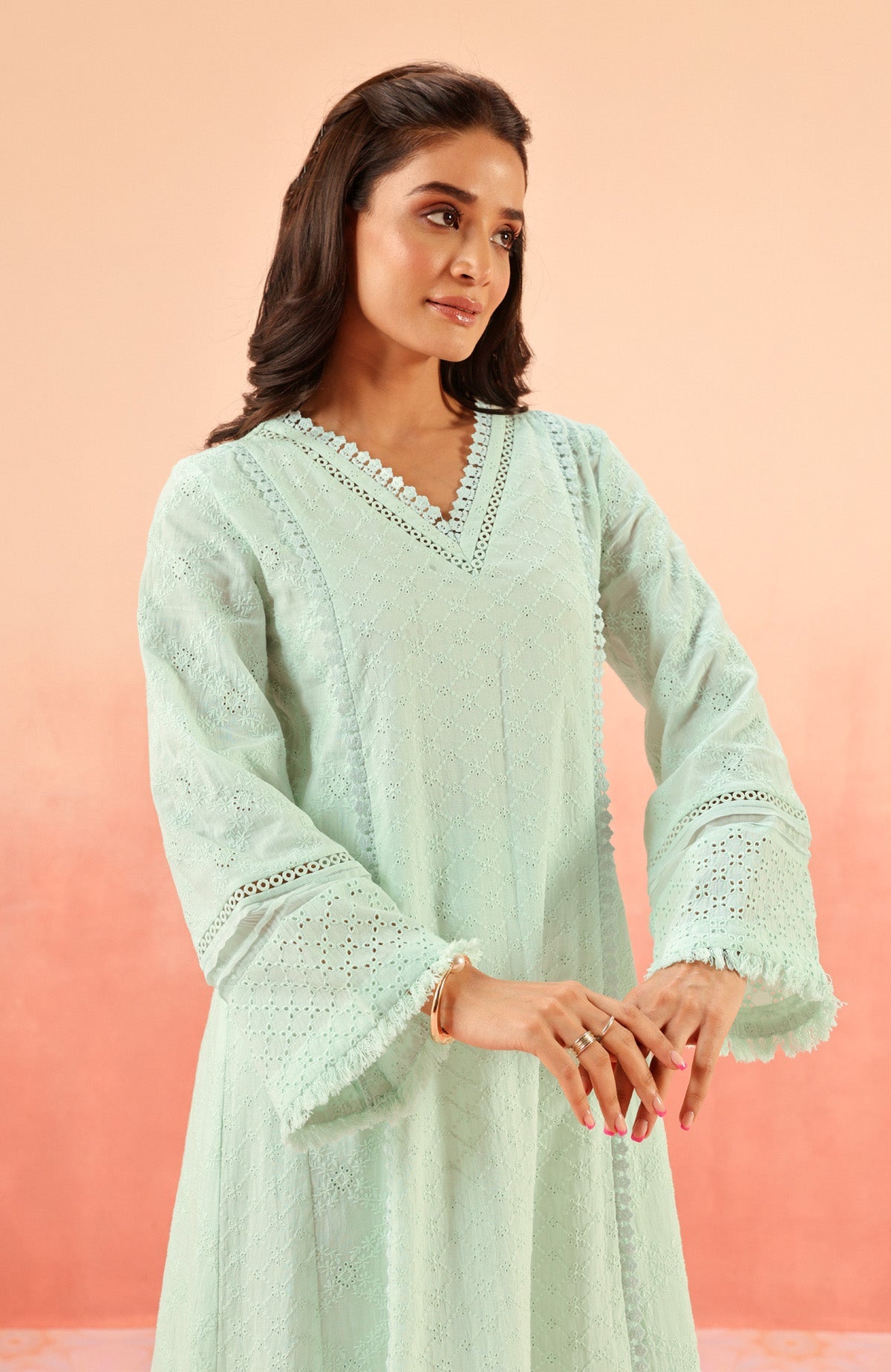 MIRA BLUE SCHIFFLI KURTA SET