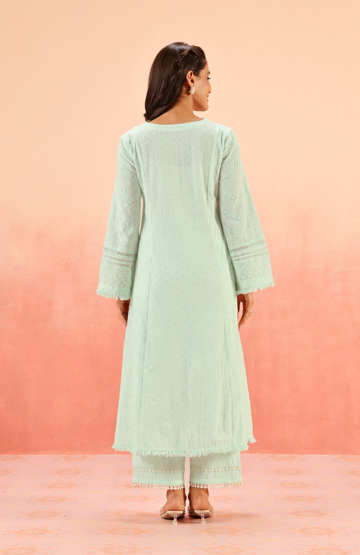 MIRA BLUE SCHIFFLI KURTA SET