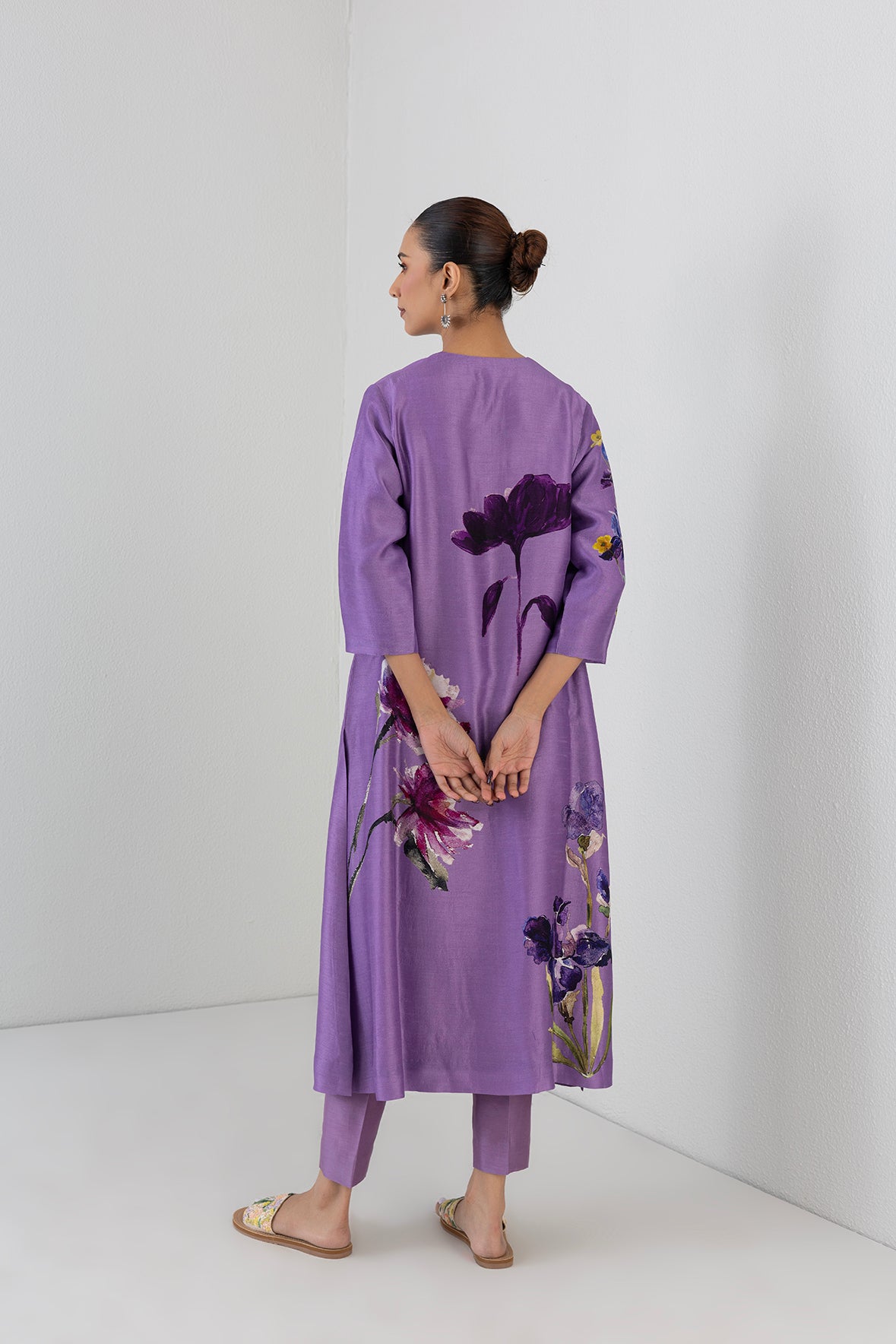 Midnight Plum Dupion Orchid Printed Tunic