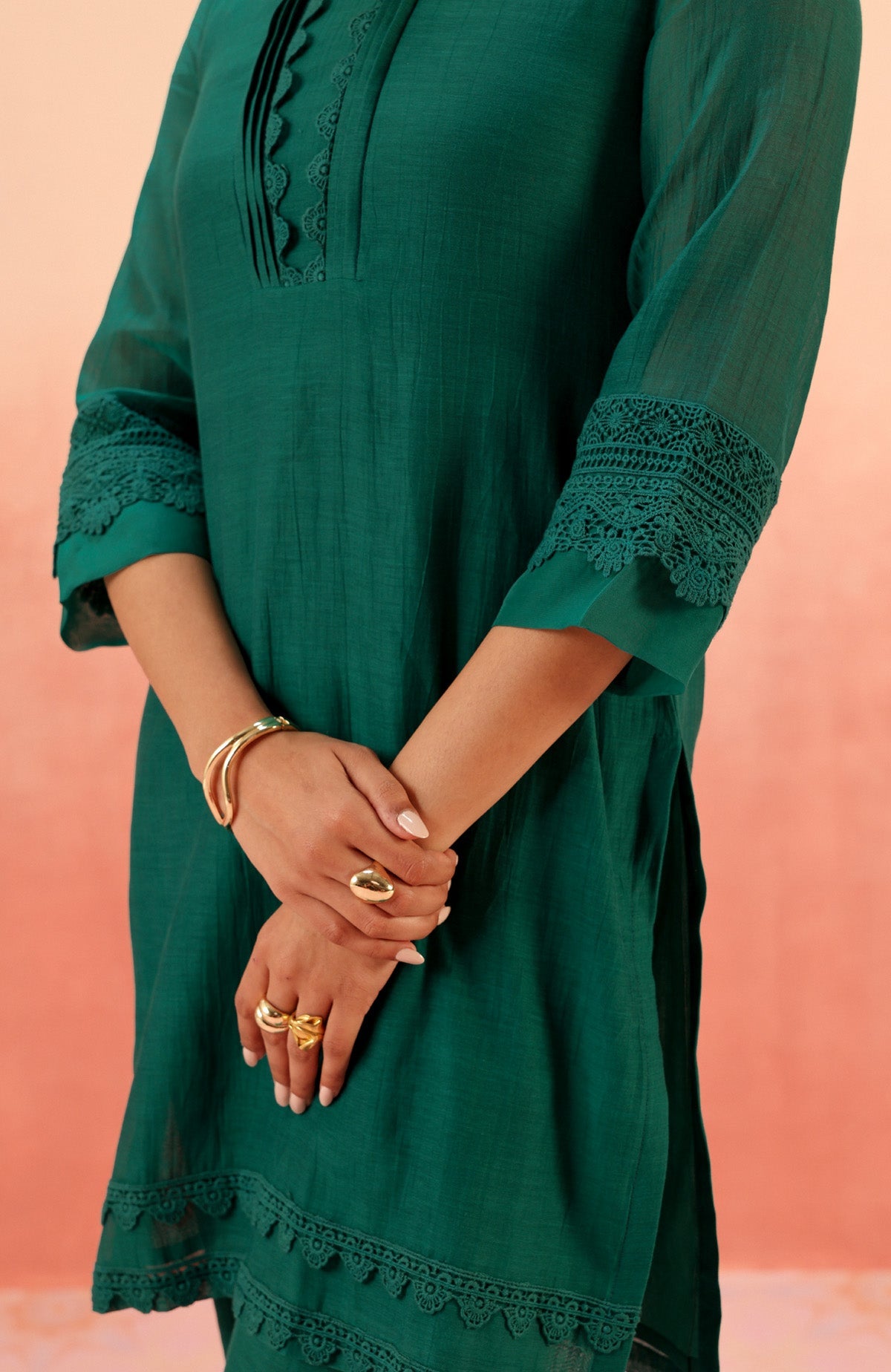 MAYA GREEN COTTON SILK CHANDERI KURTA SET