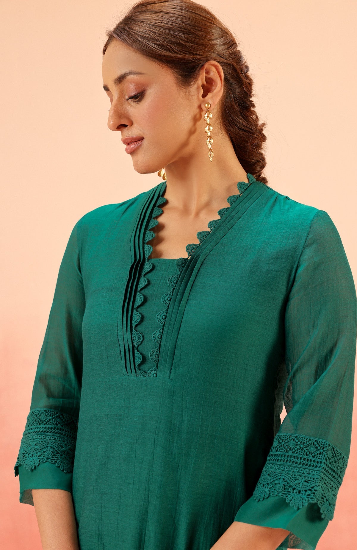 MAYA GREEN COTTON SILK CHANDERI KURTA SET