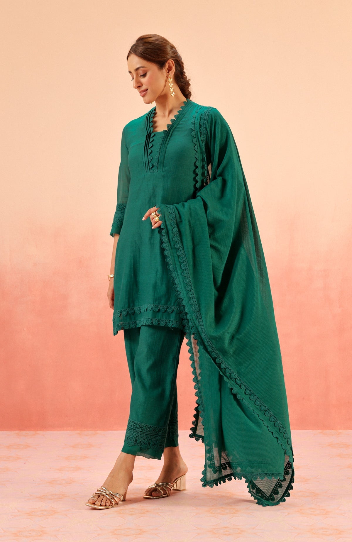 MAYA GREEN COTTON SILK CHANDERI KURTA SET