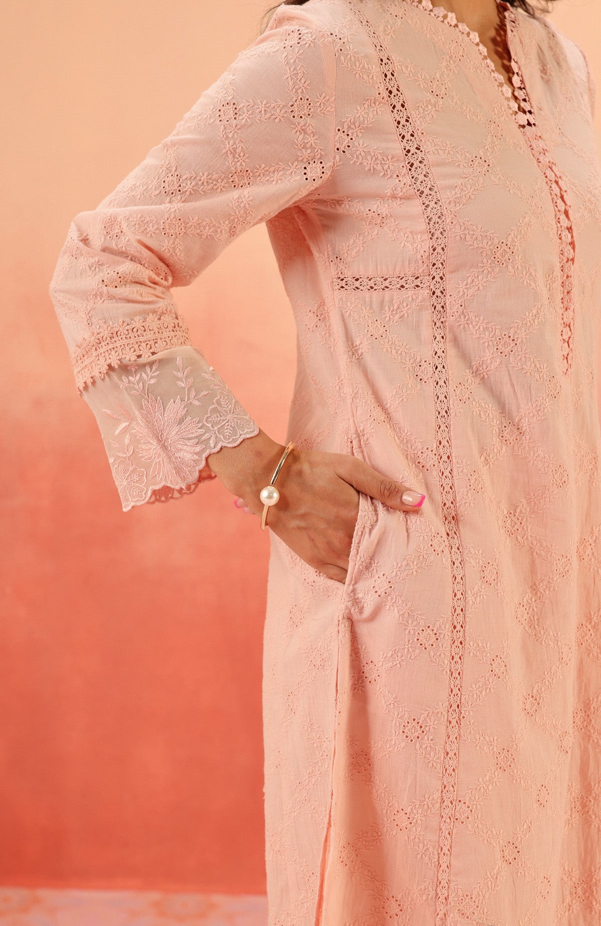 MAIRA PINK SCHIFFLI EMBROIDERED KURTA SET